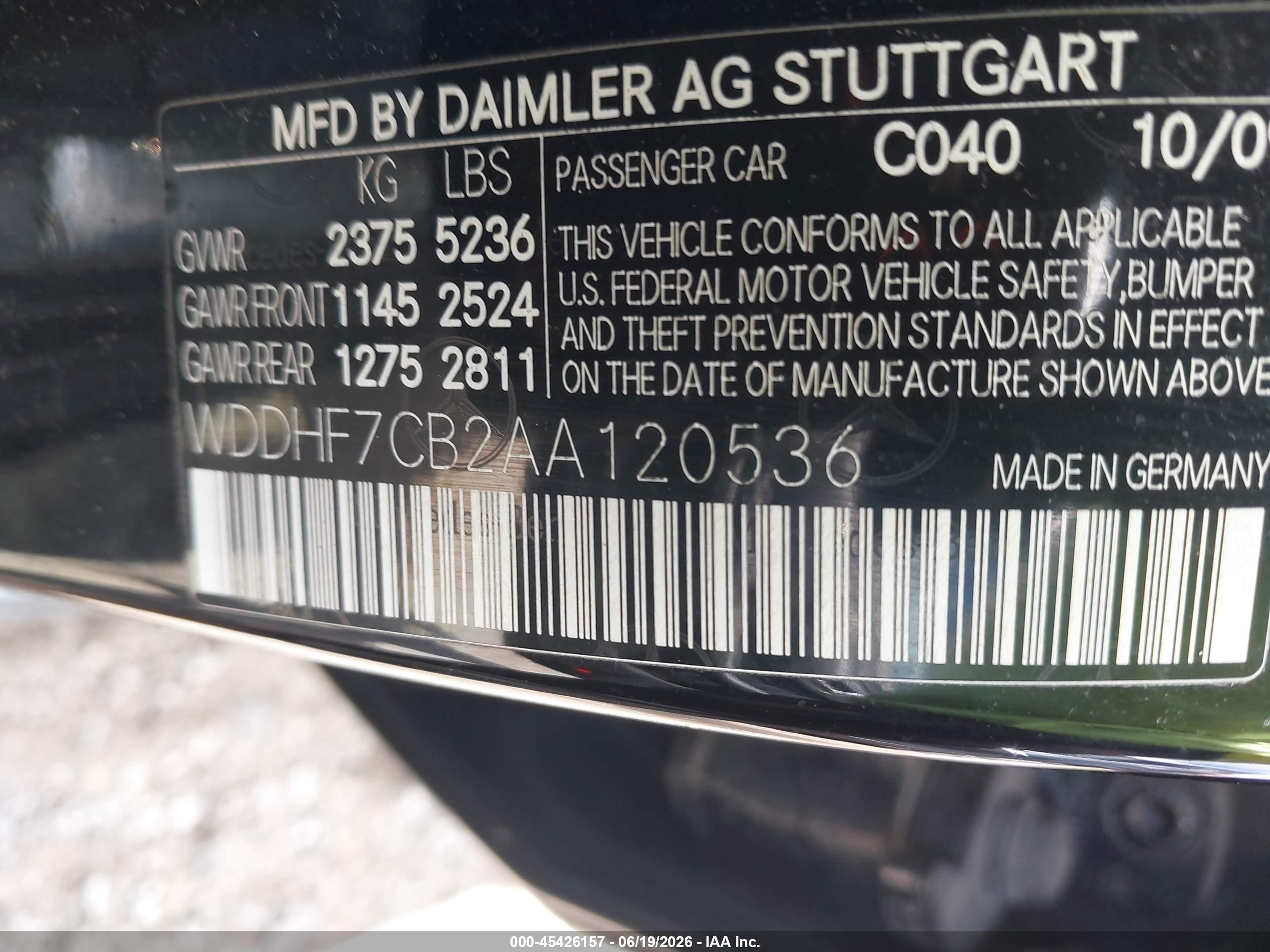 2010 Mercedes-benz E 550   Black vin: WDDHF7CB2AA120536