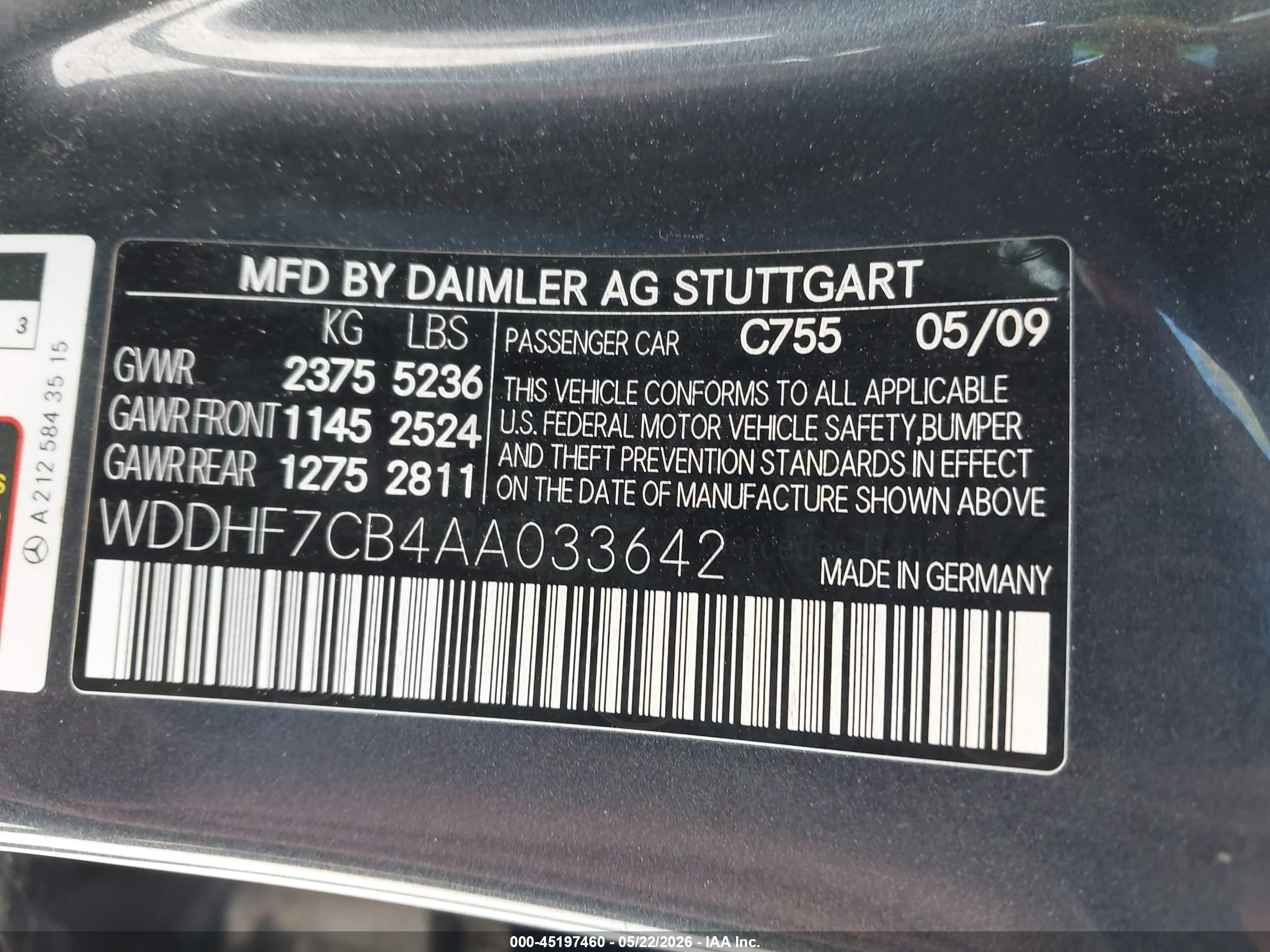 2010 Mercedes-benz E 550   Gray vin: WDDHF7CB4AA033642