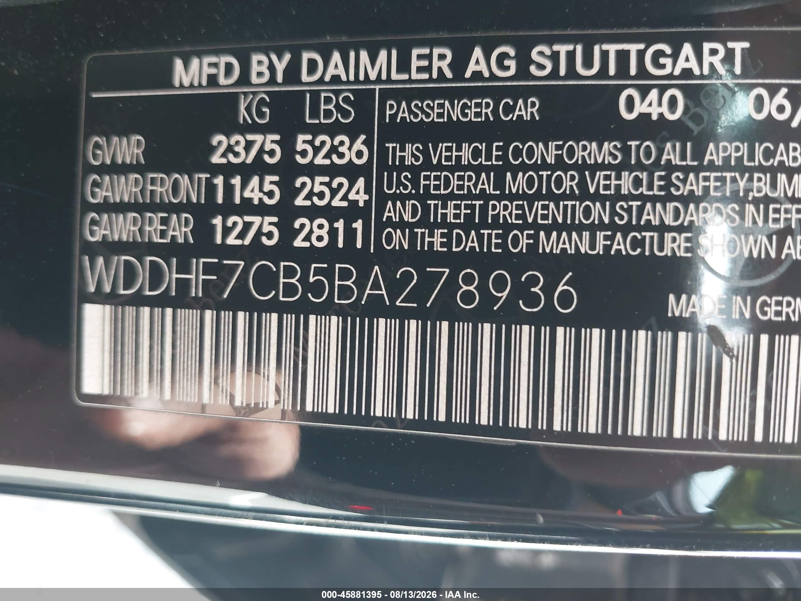 2011 Mercedes-benz E 550   Black vin: WDDHF7CB5BA278936