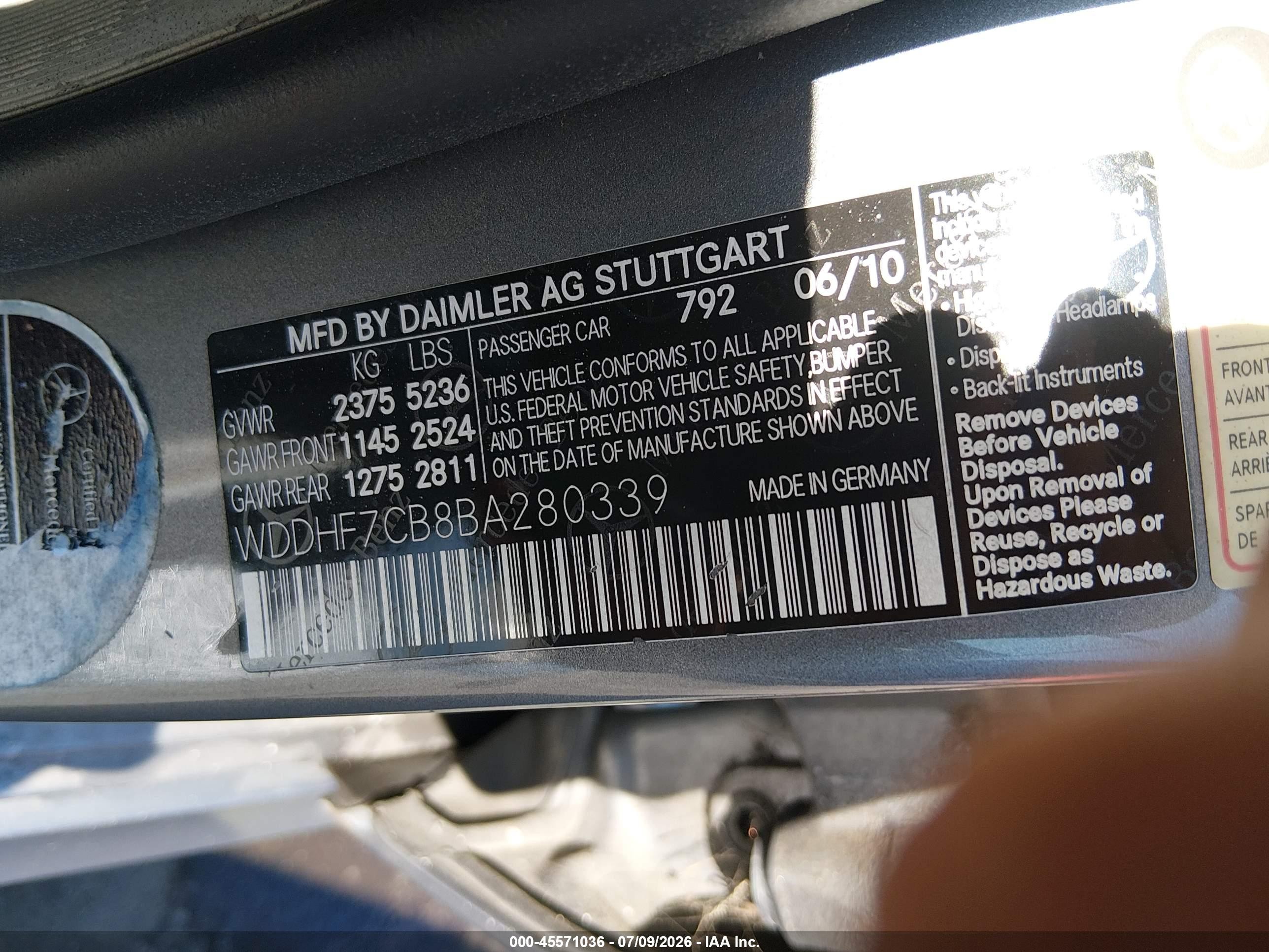2011 Mercedes-benz E 550 Серебряный vin: WDDHF7CB8BA280339