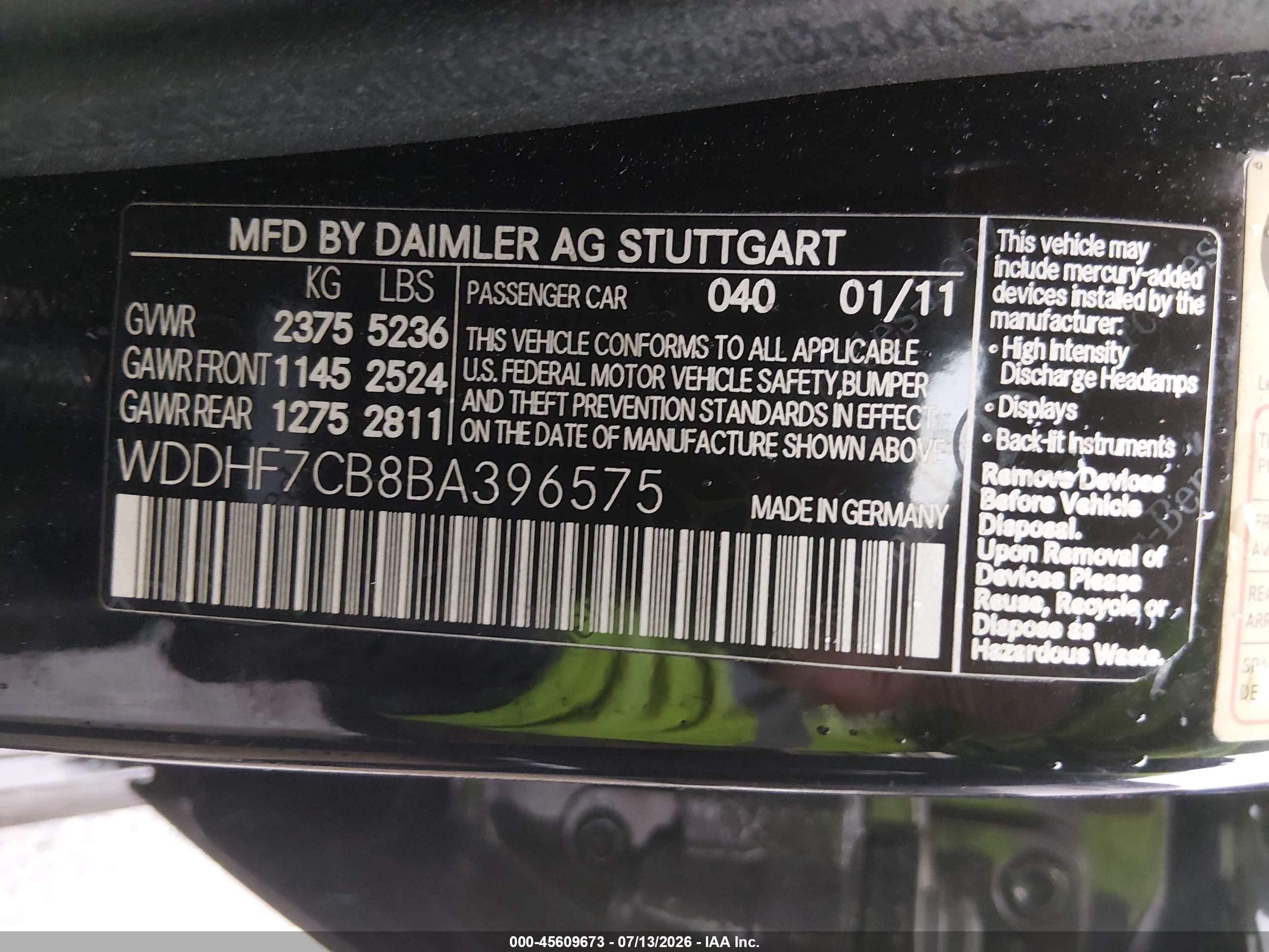 2011 Mercedes-benz E 550   Black vin: WDDHF7CB8BA396575