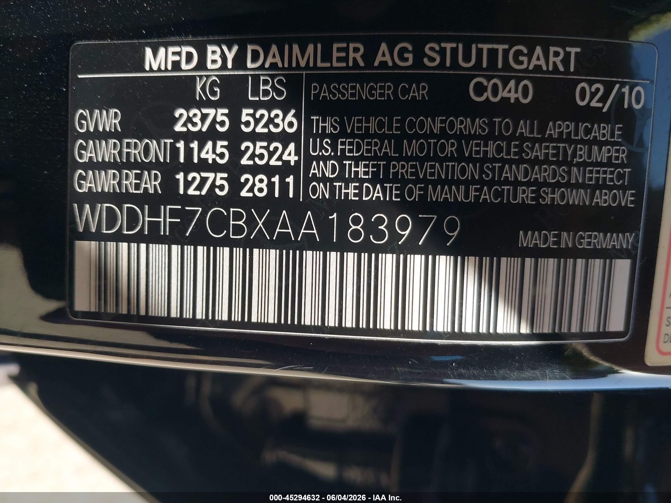 2010 Mercedes-benz E 550 Black vin: WDDHF7CBXAA183979