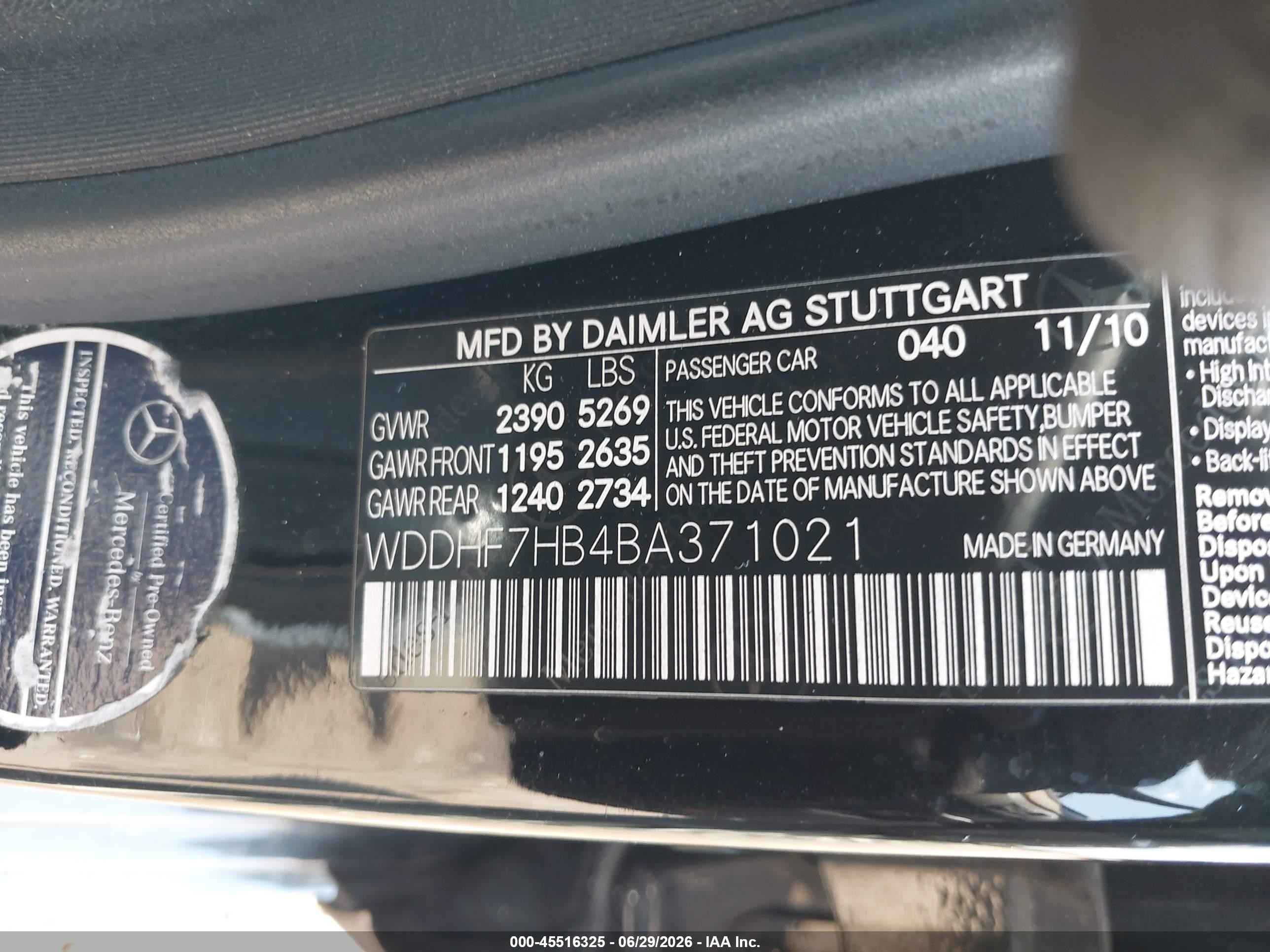 2011 Mercedes-benz E 63 Amg   Black vin: WDDHF7HB4BA371021