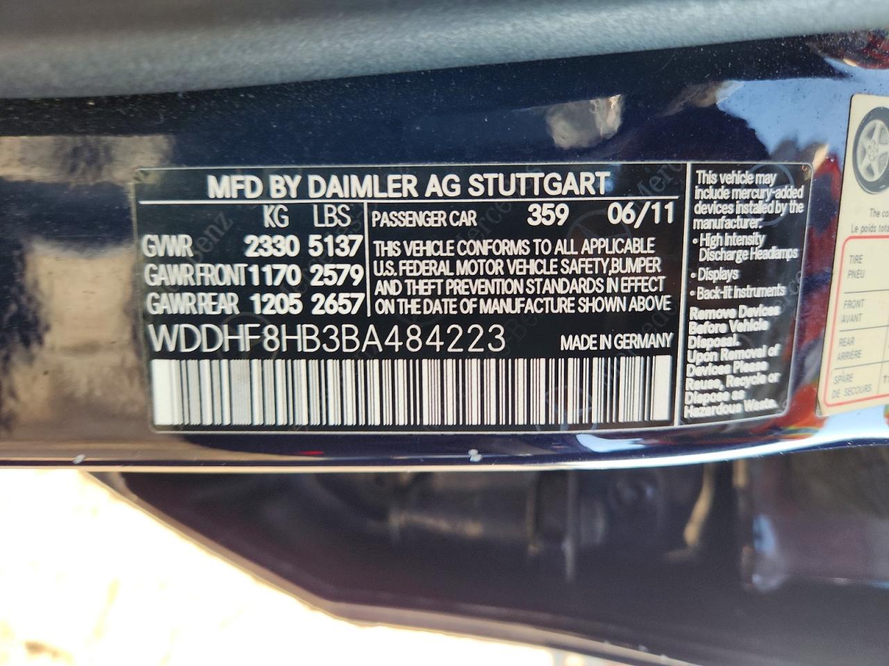 2011 Mercedes-benz E 350 4matic Blue vin: WDDHF8HB3BA484223