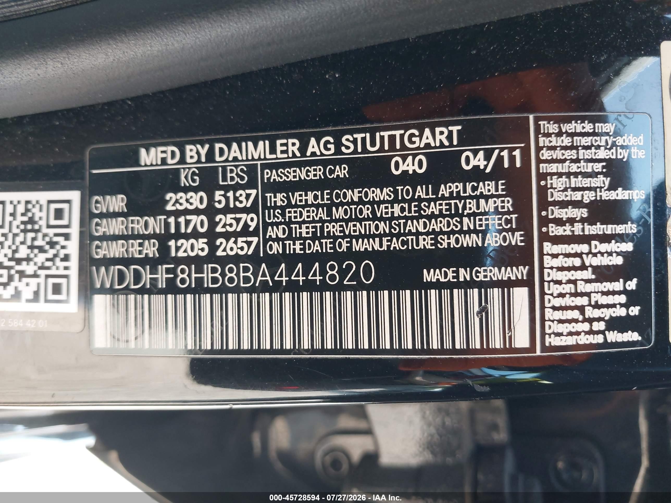 2011 Mercedes-benz E 350 4matic Черный vin: WDDHF8HB8BA444820