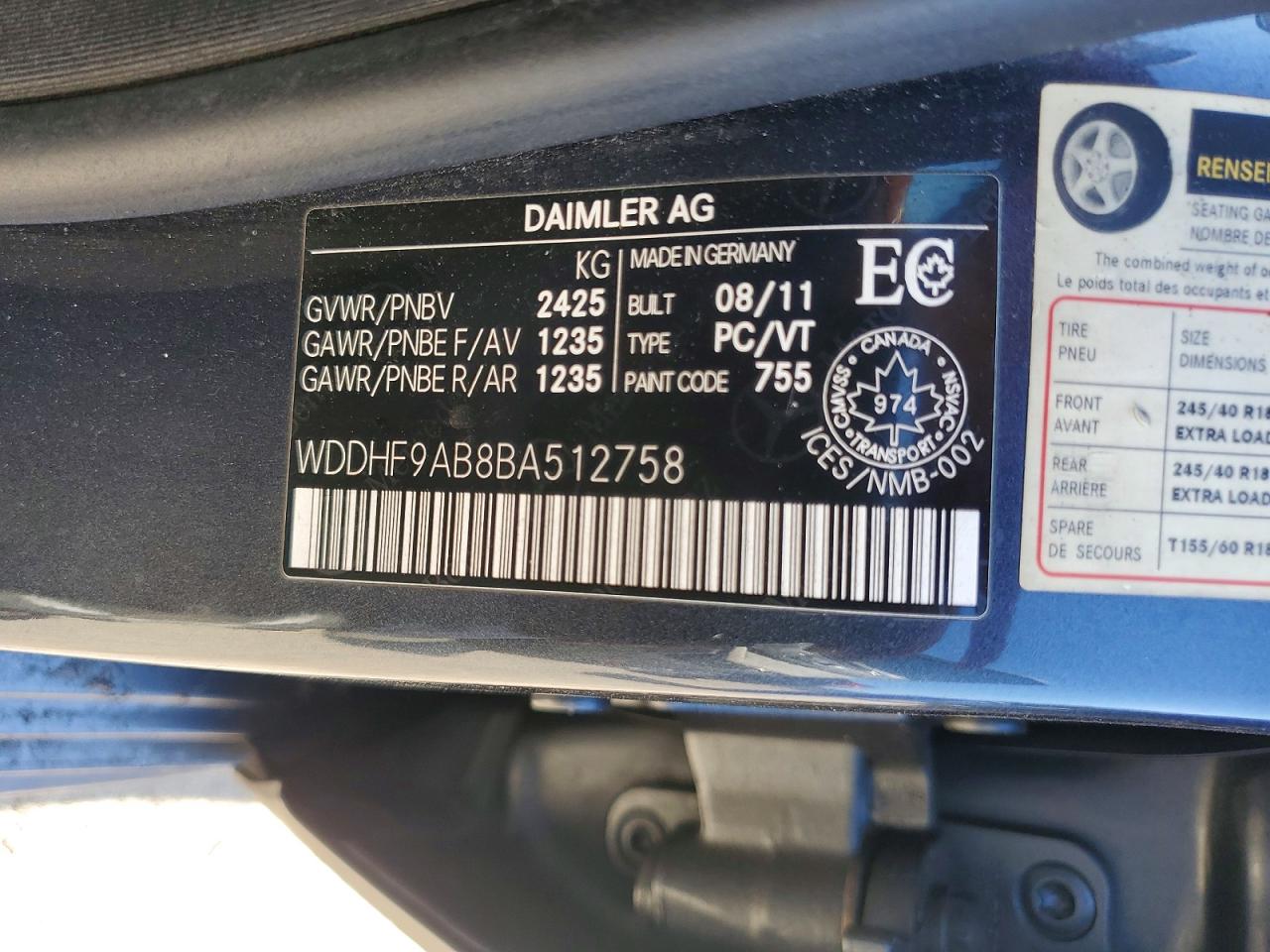 2011 Mercedes-benz E 550 4matic Charcoal vin: WDDHF9AB8BA512758