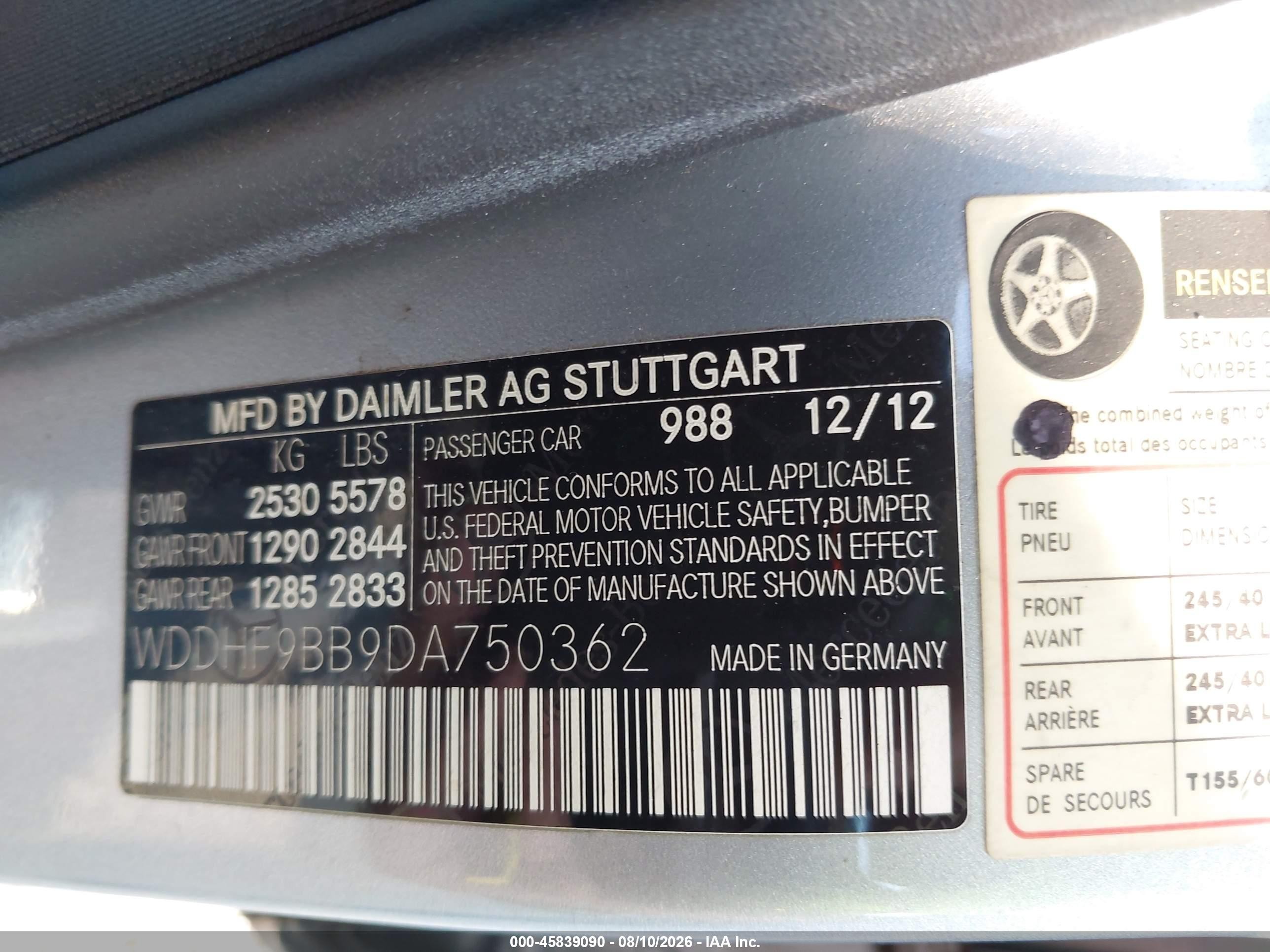2013 Mercedes-benz E 550 4matic Silver vin: WDDHF9BB9DA750362