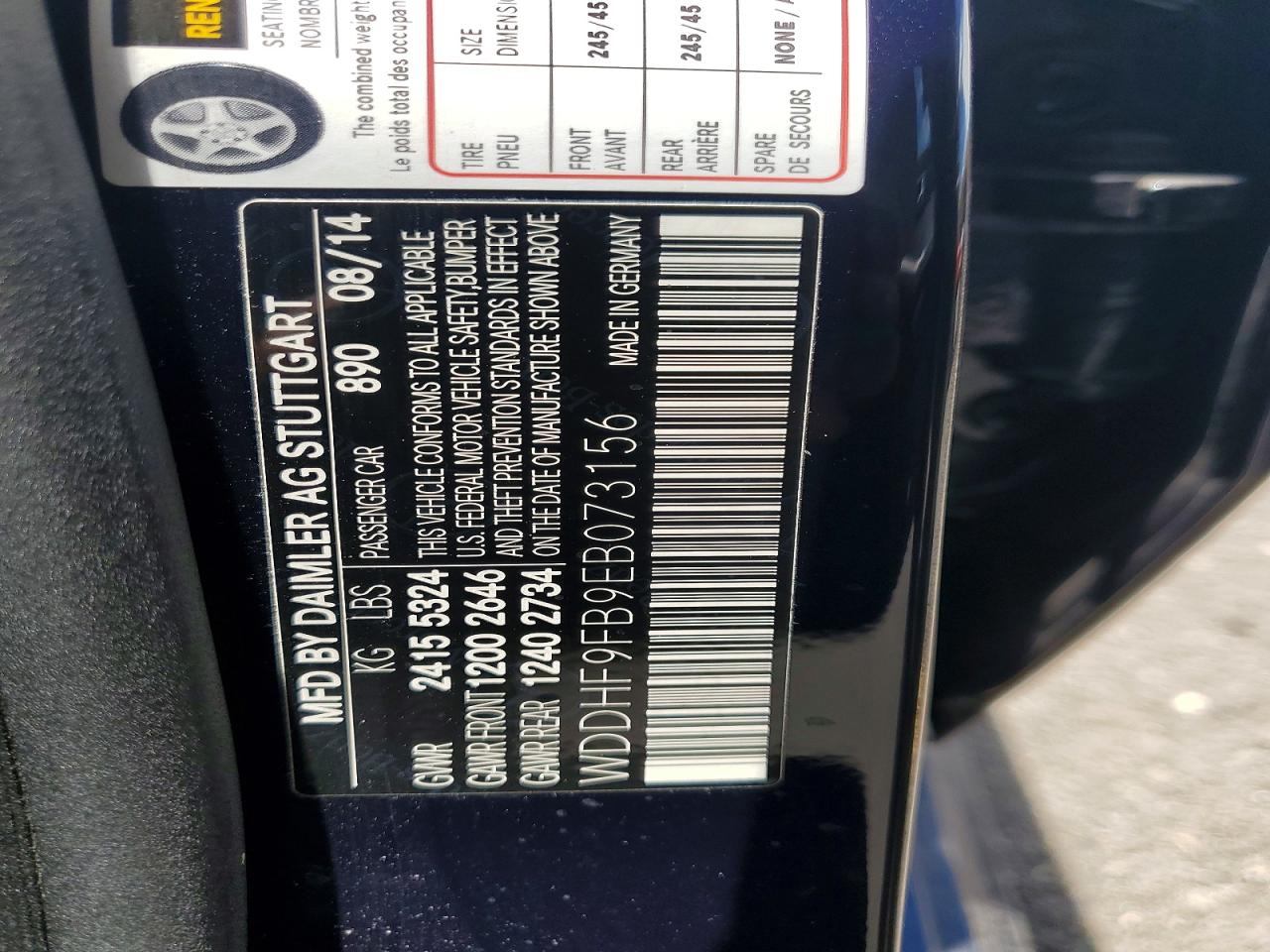 2014 Mercedes-benz E-class E400 Hybrid Blue vin: WDDHF9FB9EB073156