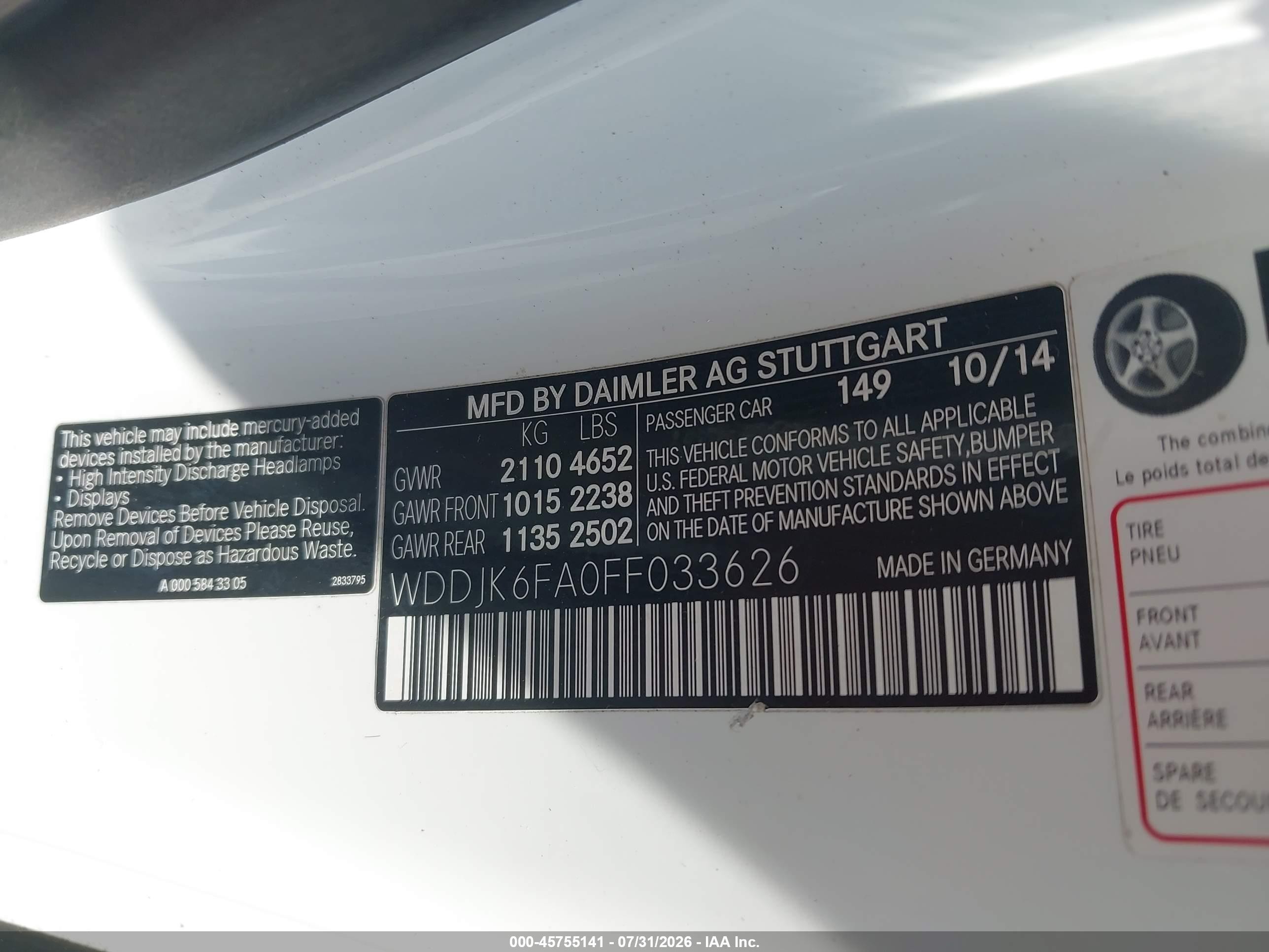 2015 Mercedes-benz Sl 400   White vin: WDDJK6FA0FF033626