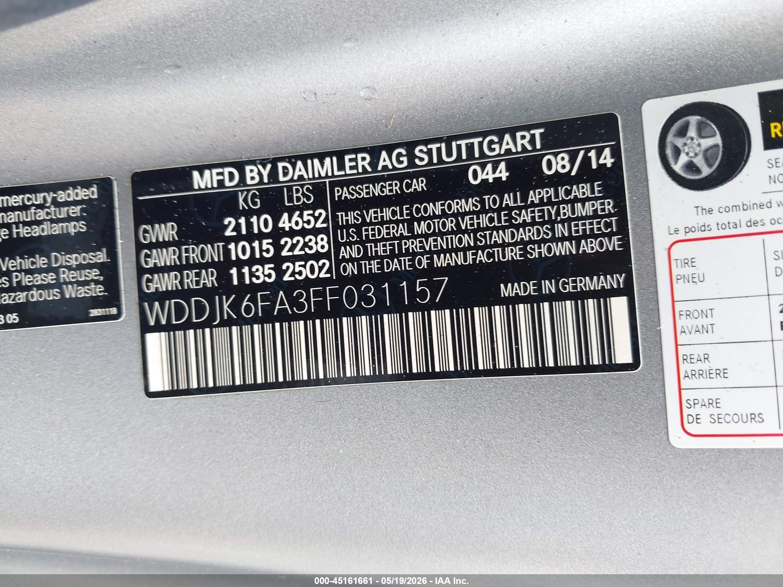 2015 Mercedes-benz Sl 400   Silver vin: WDDJK6FA3FF031157