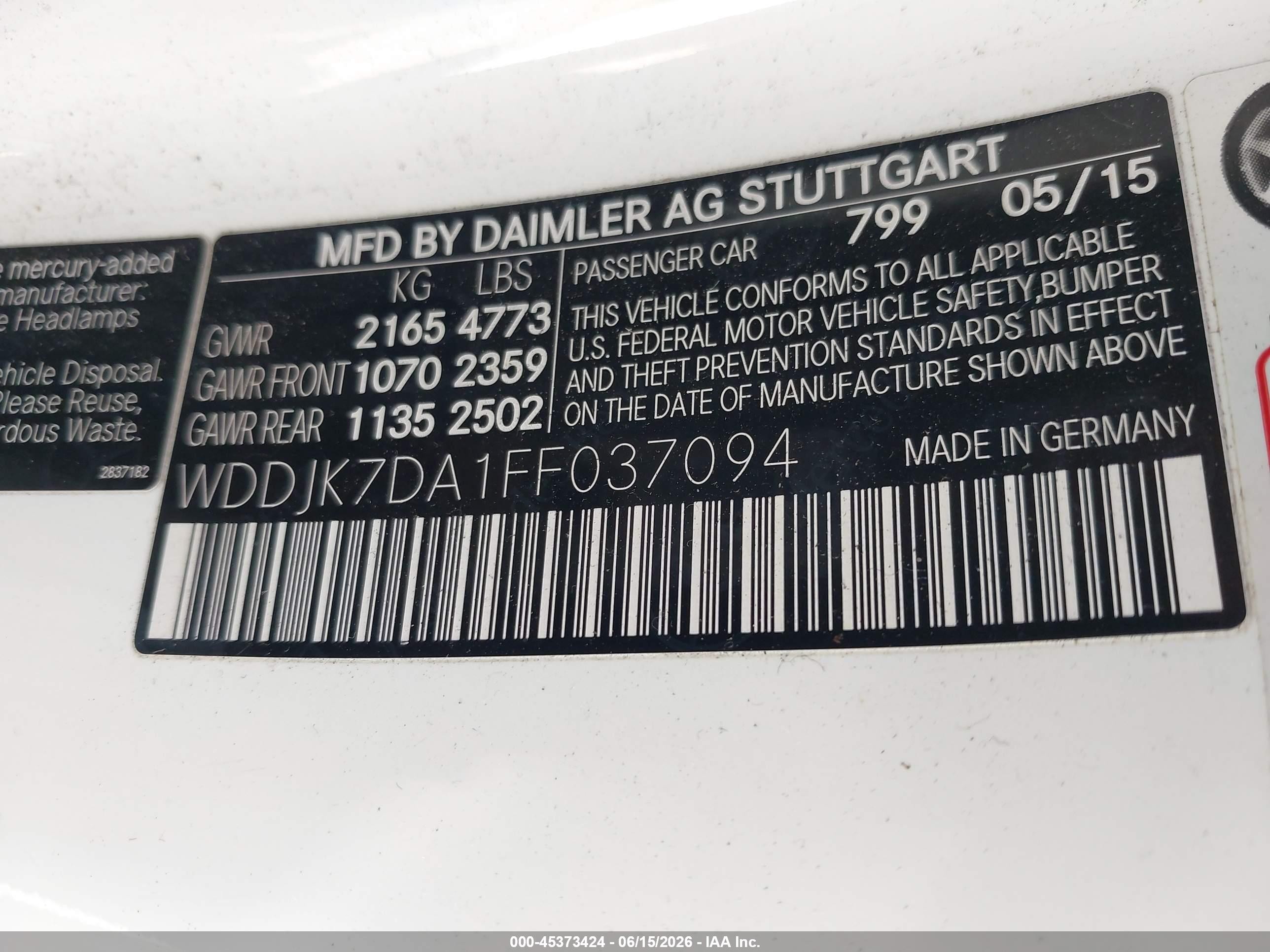 2015 Mercedes-benz Sl 550 Белый vin: WDDJK7DA1FF037094