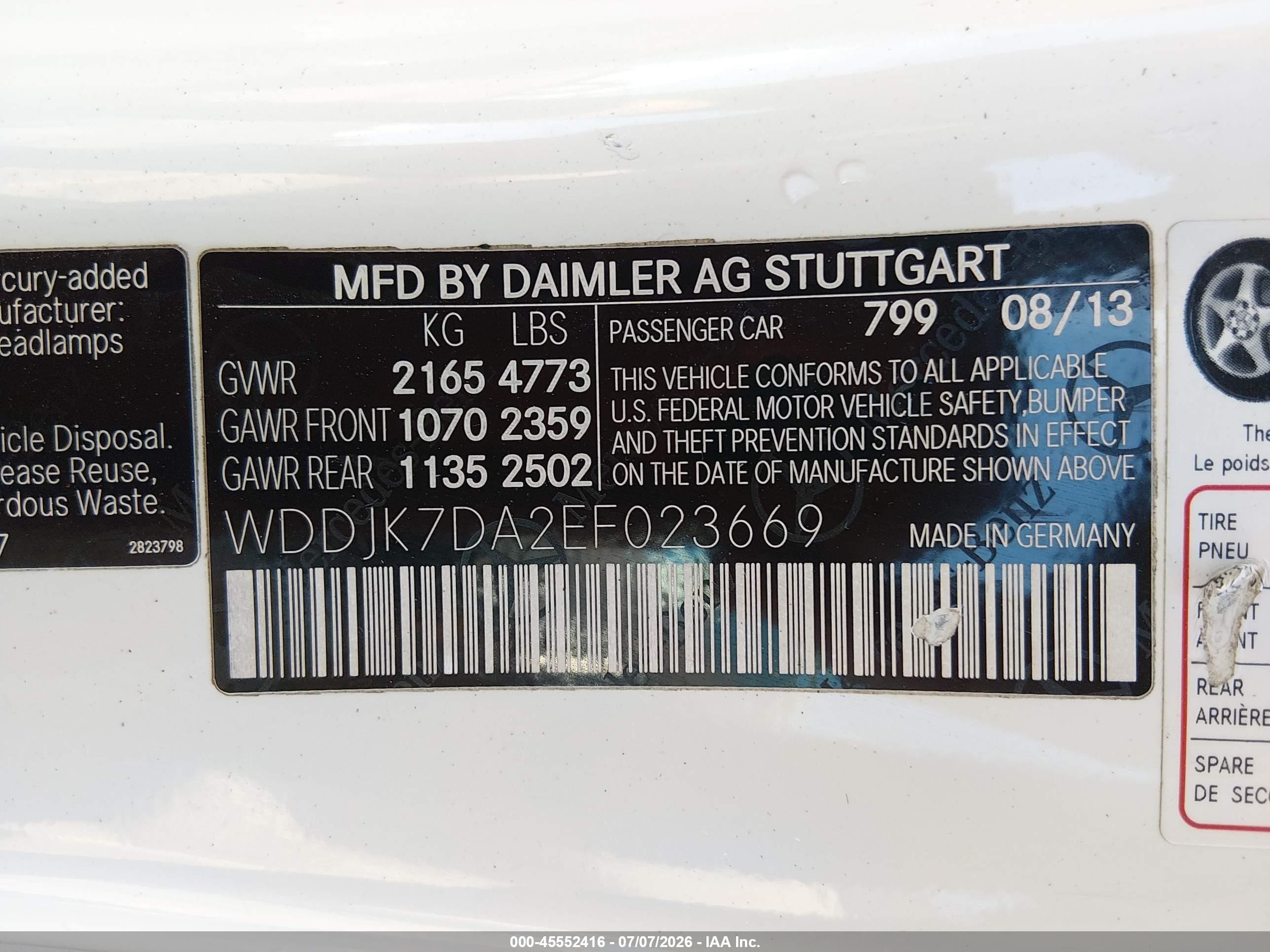 2014 Mercedes-benz Sl 550   Белый vin: WDDJK7DA2EF023669