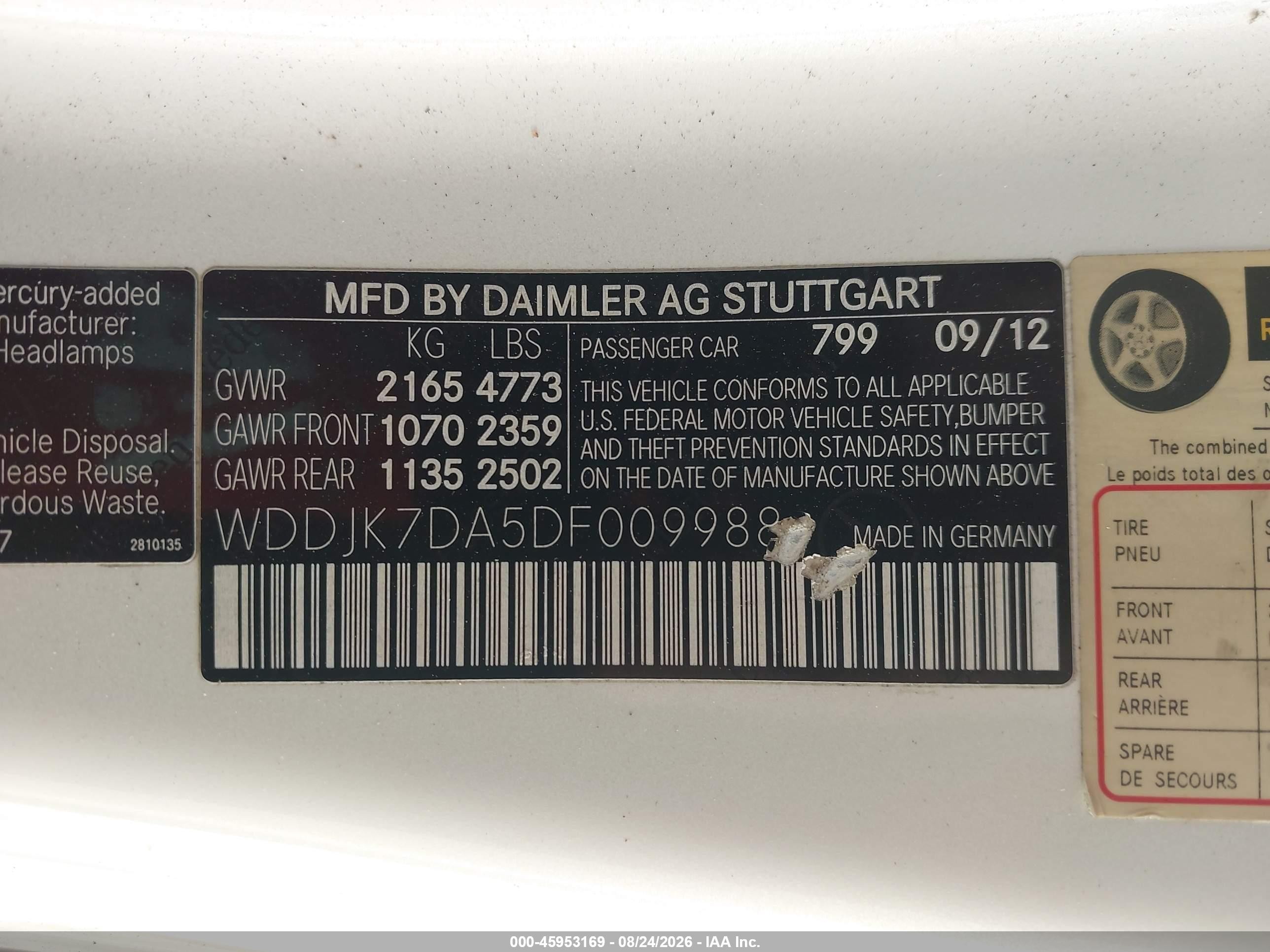 2013 Mercedes-benz Sl 550   Белый vin: WDDJK7DA5DF009988