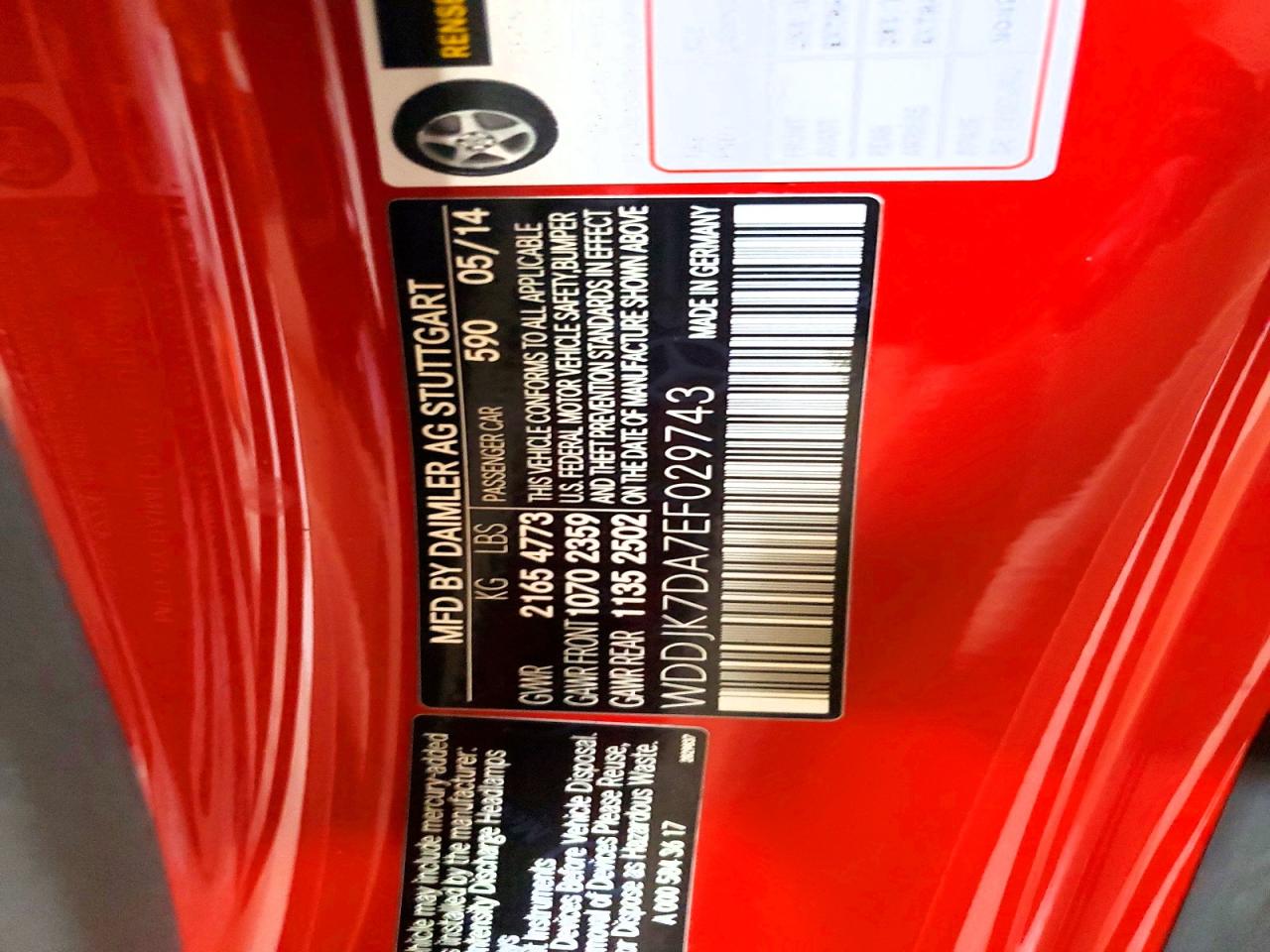 2014 Mercedes-benz Sl 550 Red vin: WDDJK7DA7EF029743