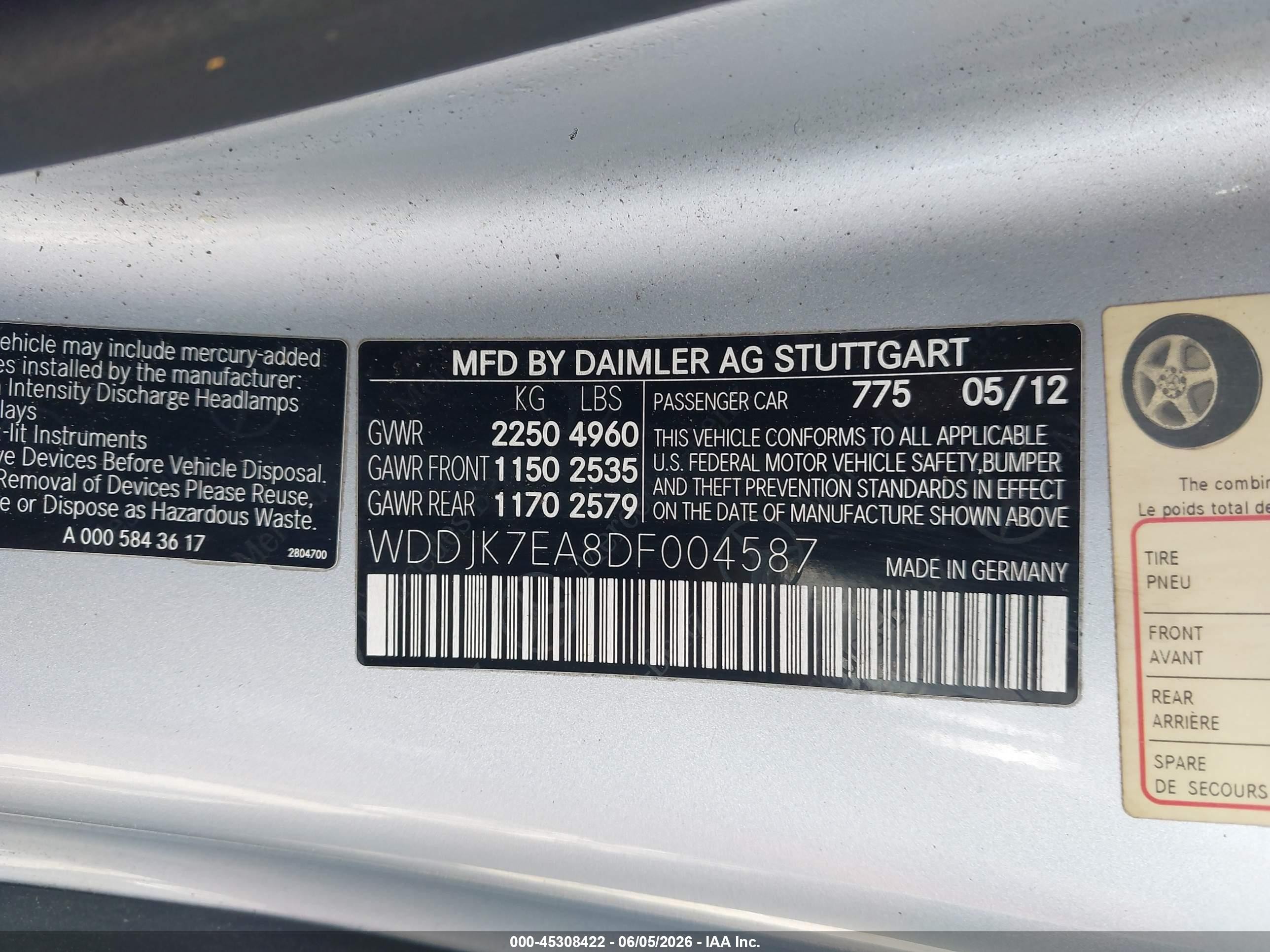 2013 Mercedes-benz Sl 63 Amg Silver vin: WDDJK7EA8DF004587