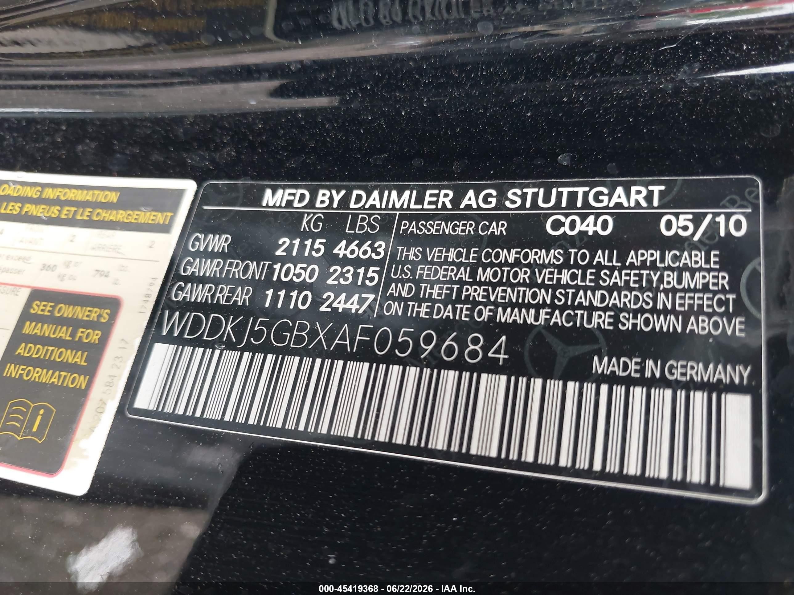 2010 Mercedes-benz E 350   Black vin: WDDKJ5GBXAF059684