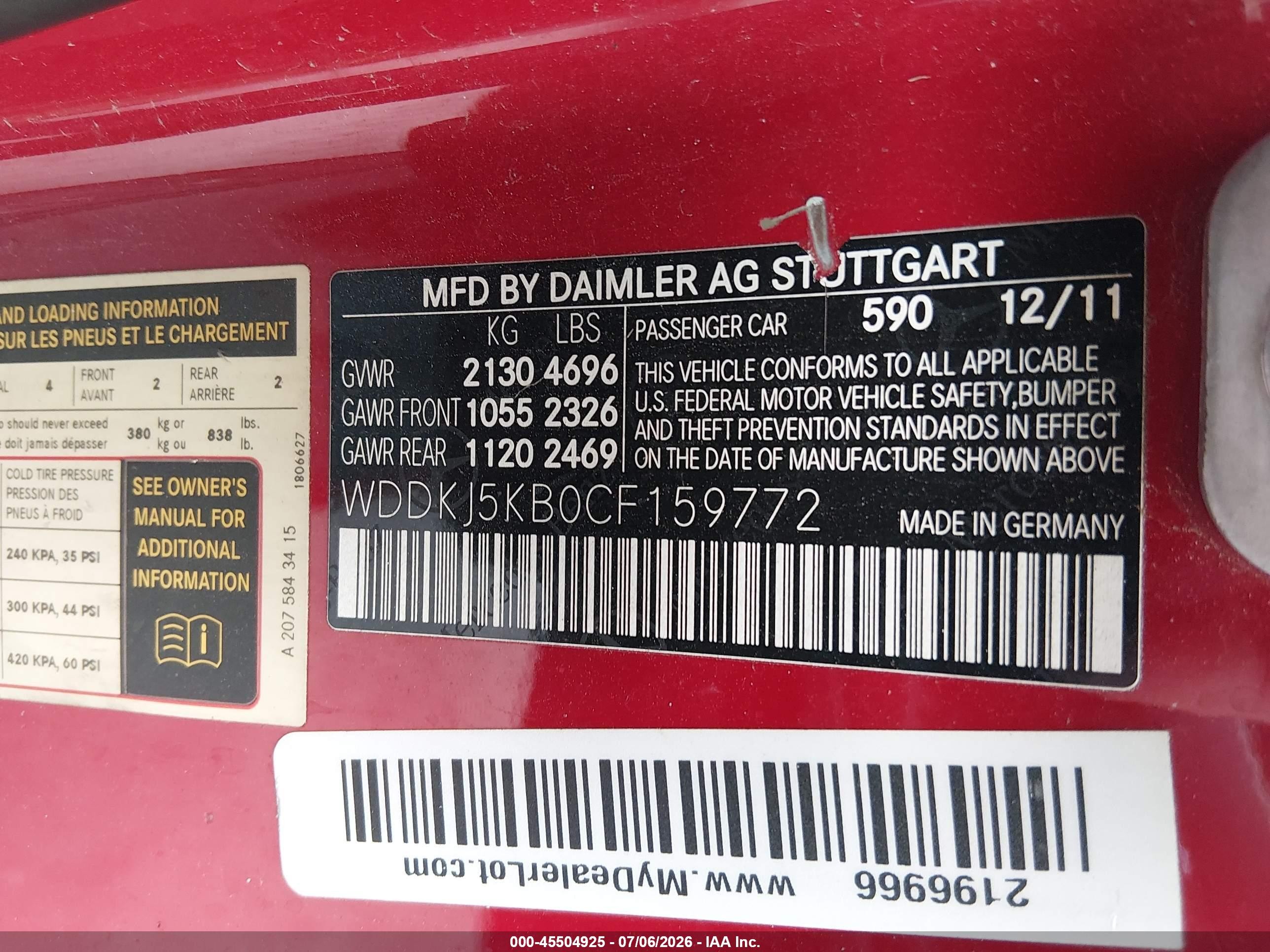 2012 Mercedes-benz E 350   Red vin: WDDKJ5KB0CF159772
