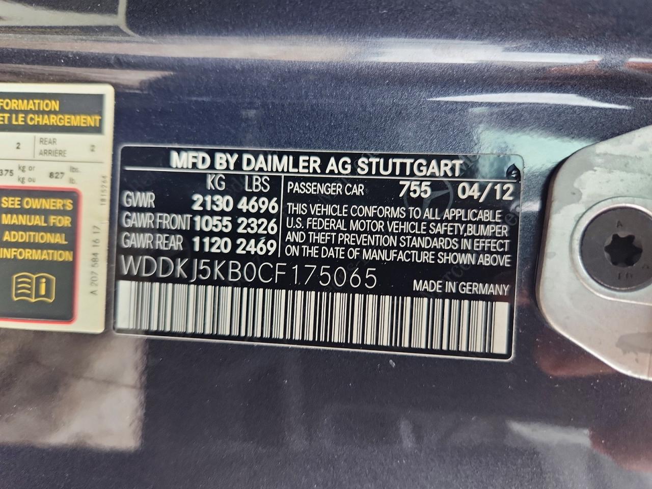 2012 Mercedes-benz E 350 Черный vin: WDDKJ5KB0CF175065
