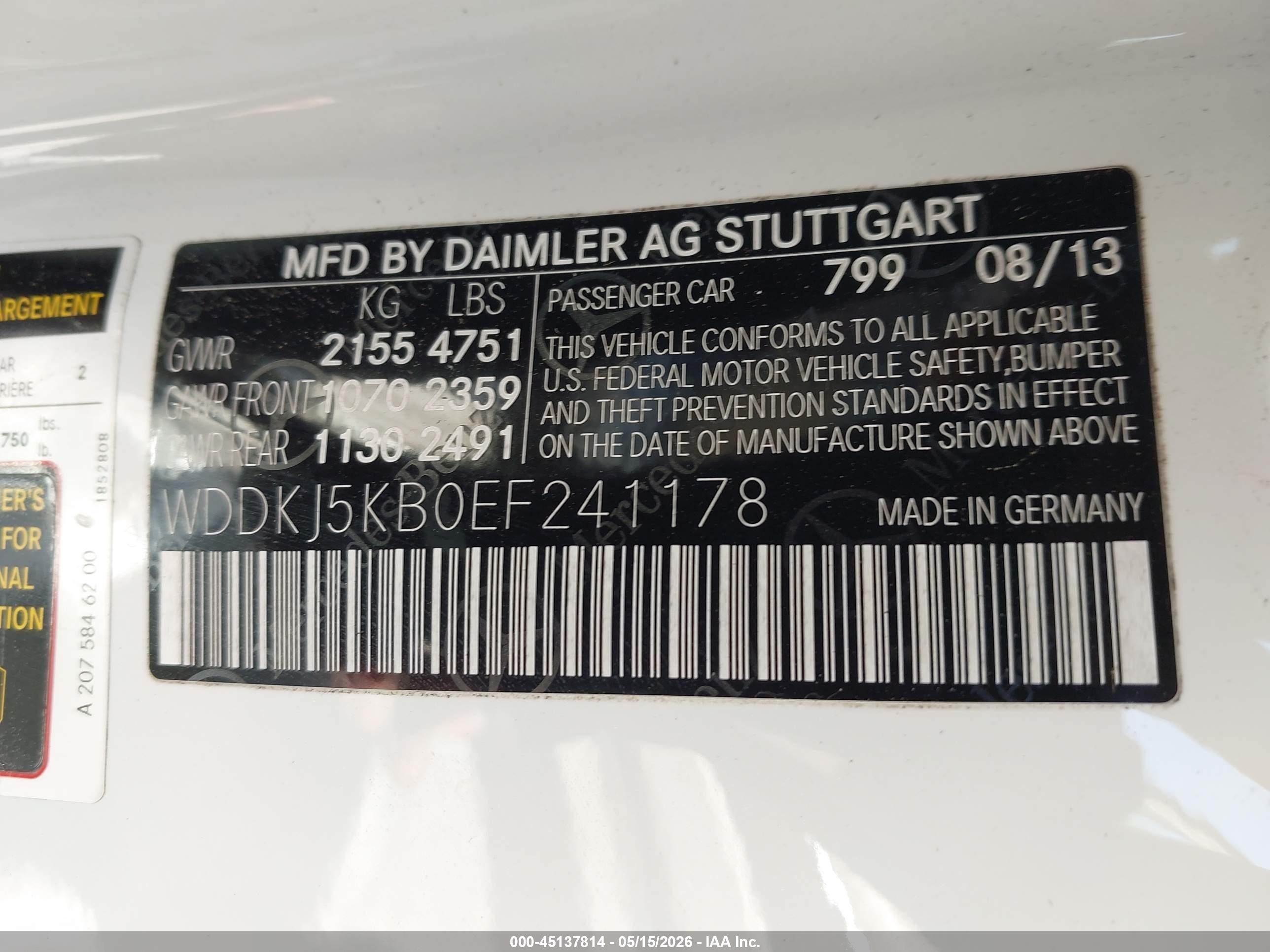 2014 Mercedes-benz E 350   Белый vin: WDDKJ5KB0EF241178
