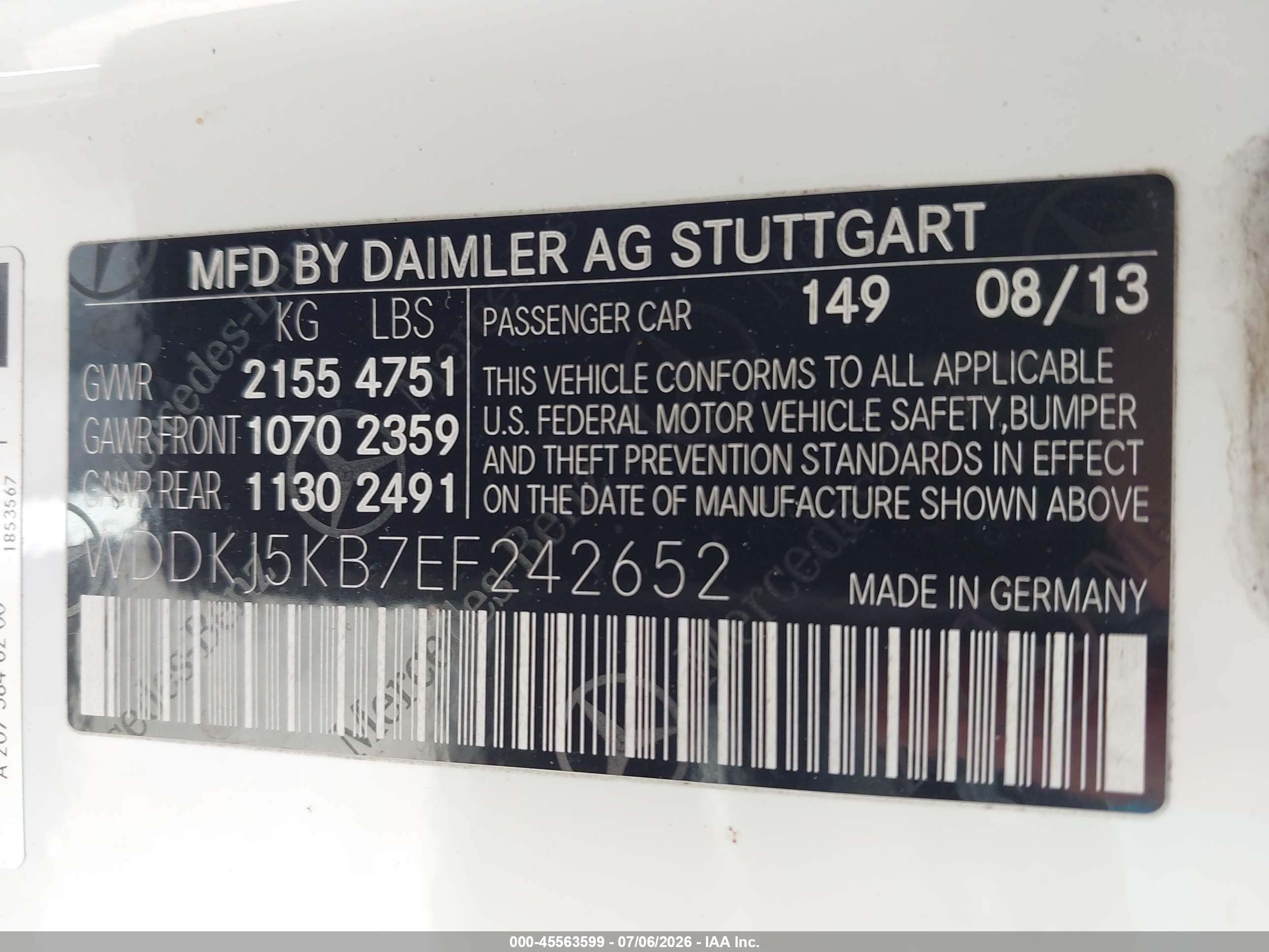 2014 Mercedes-benz E 350   Белый vin: WDDKJ5KB7EF242652
