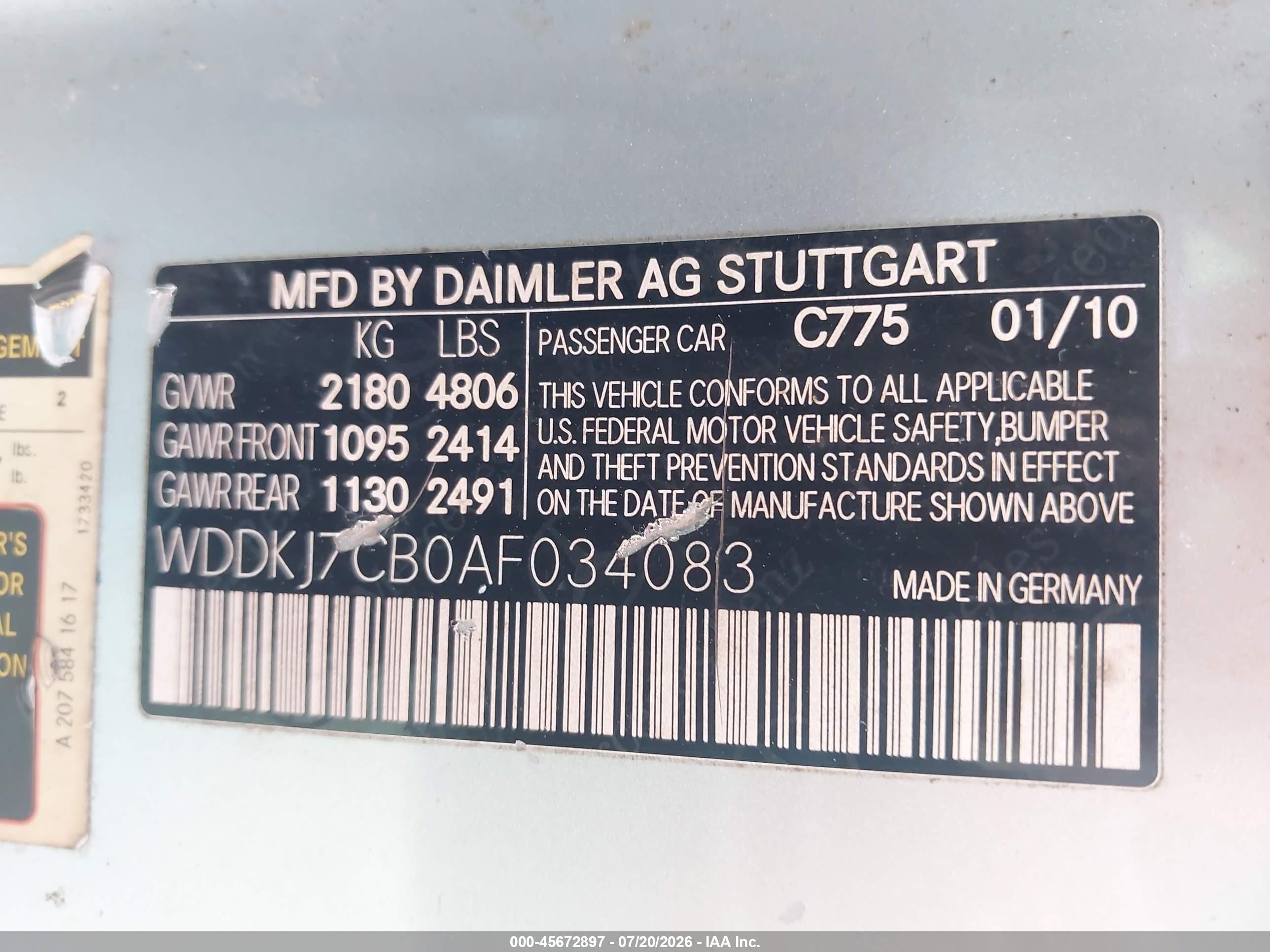 2010 Mercedes-benz E 550   Silver vin: WDDKJ7CB0AF034083