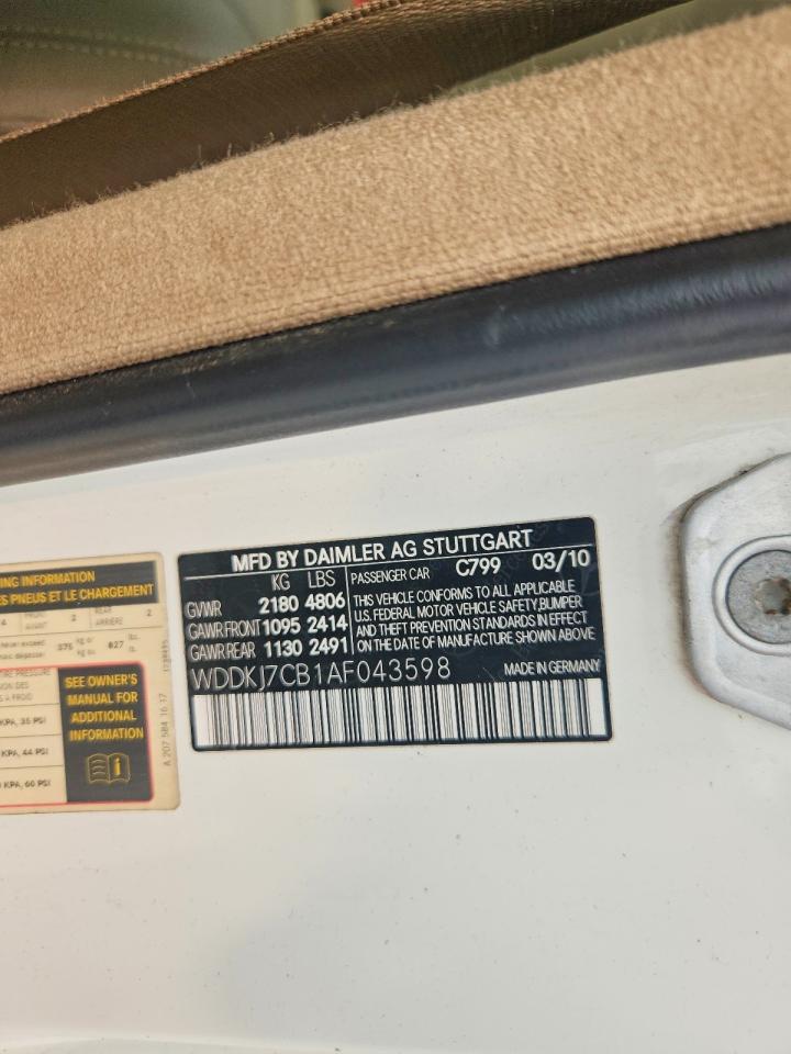 2010 Mercedes-benz E 550 White vin: WDDKJ7CB1AF043598