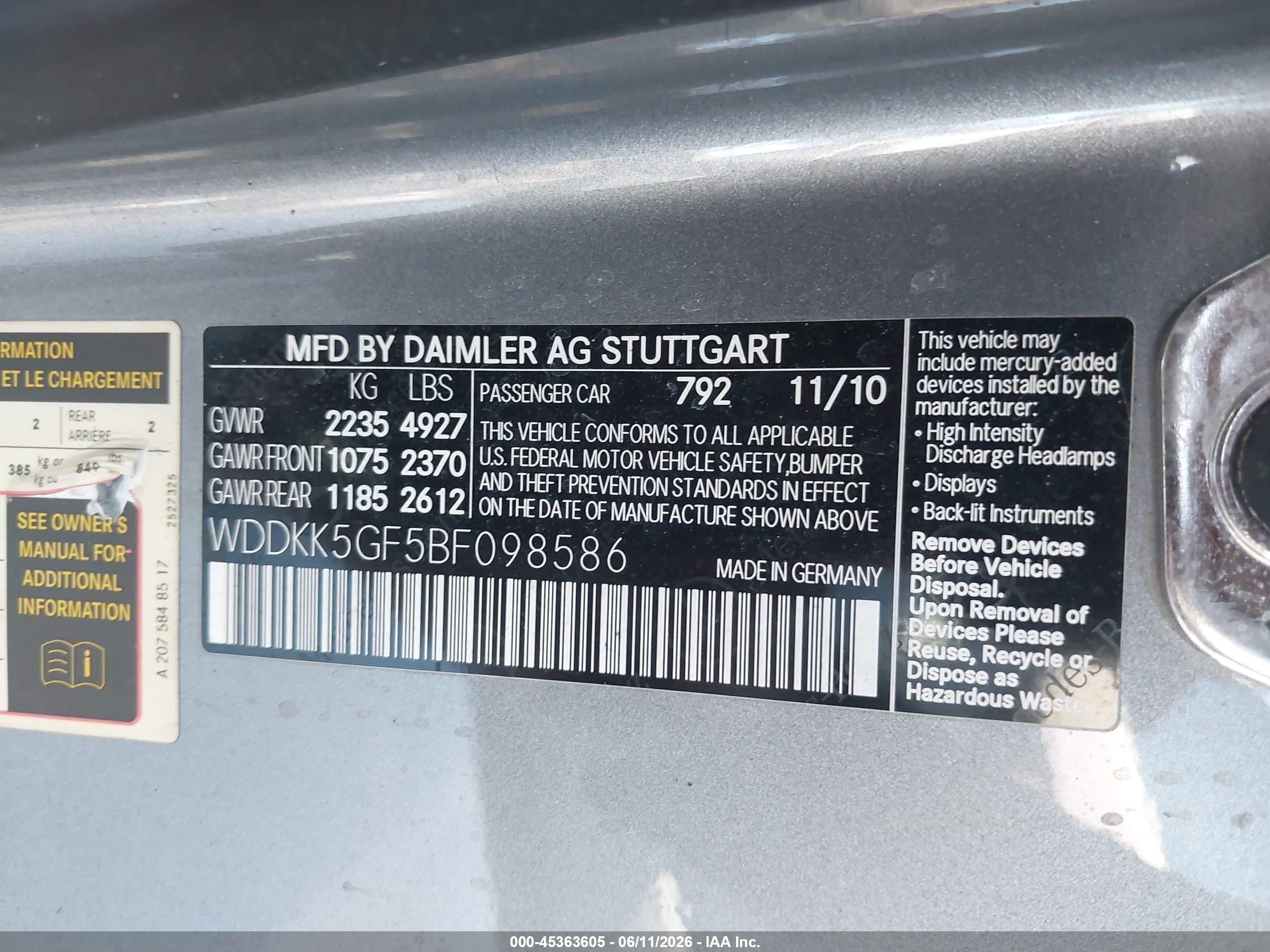 2011 Mercedes-benz E 350   Gray vin: WDDKK5GF5BF098586
