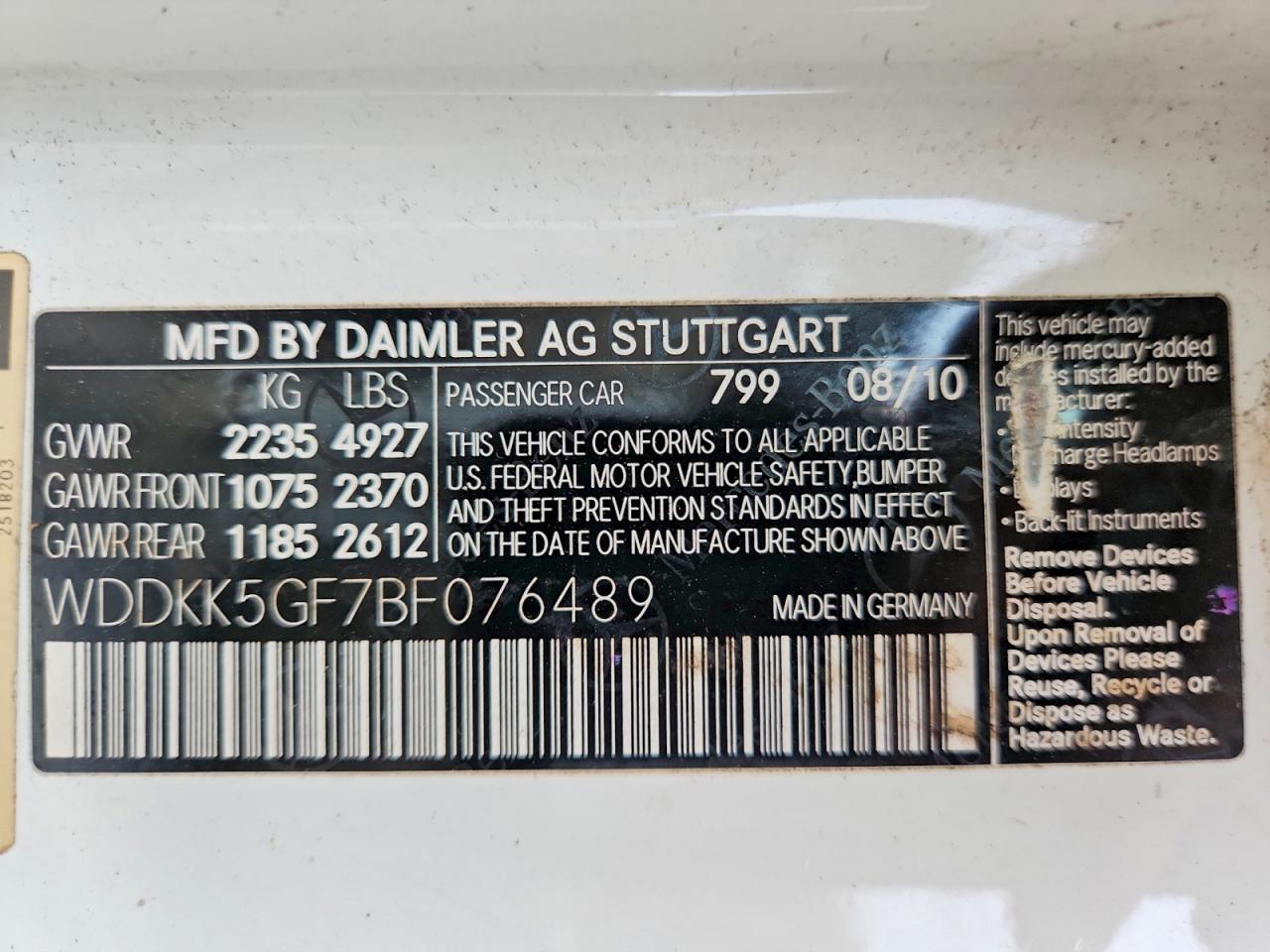 2011 Mercedes-benz E 350 White vin: WDDKK5GF7BF076489