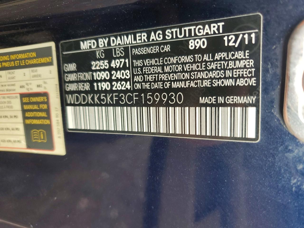 2012 Mercedes-benz E 350 Blue vin: WDDKK5KF3CF159930