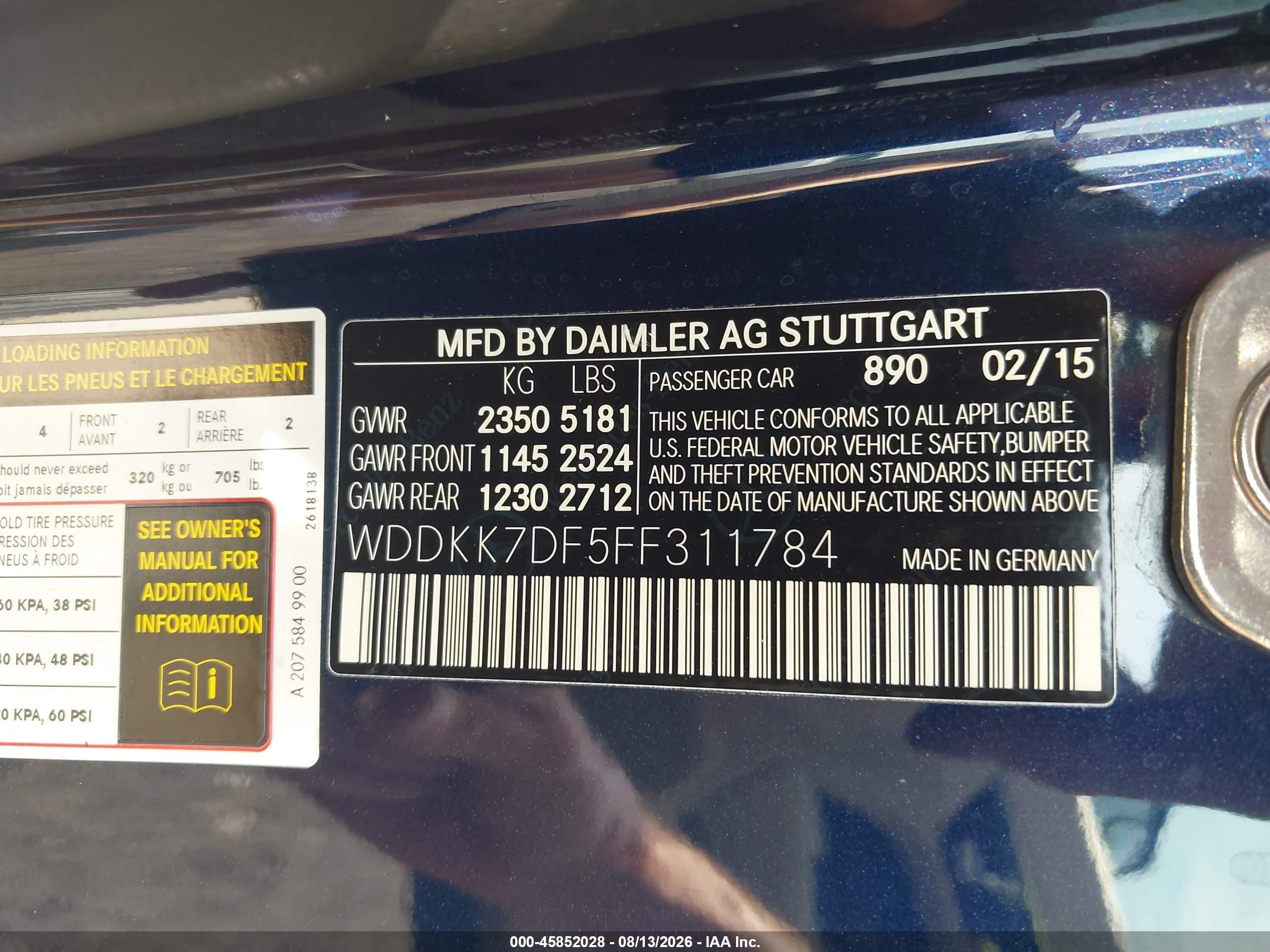 2015 Mercedes-benz E 550 Blue vin: WDDKK7DF5FF311784