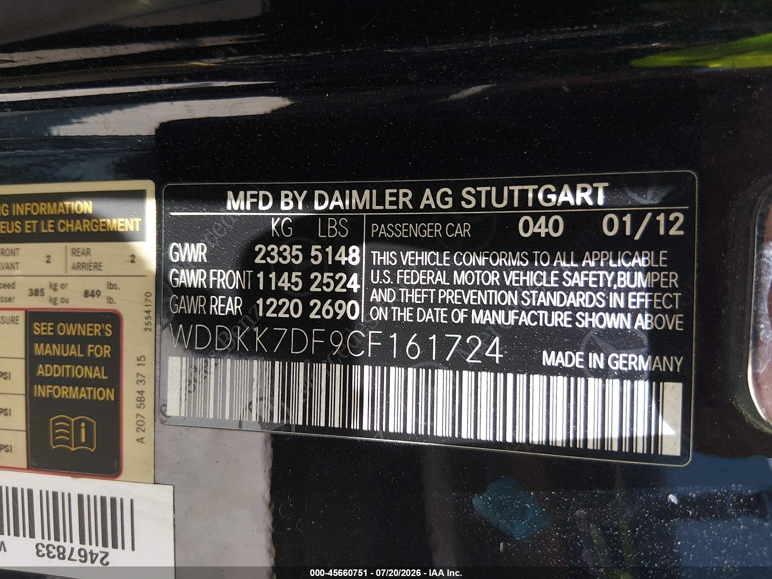 2012 Mercedes-benz E 550   Black vin: WDDKK7DF9CF161724