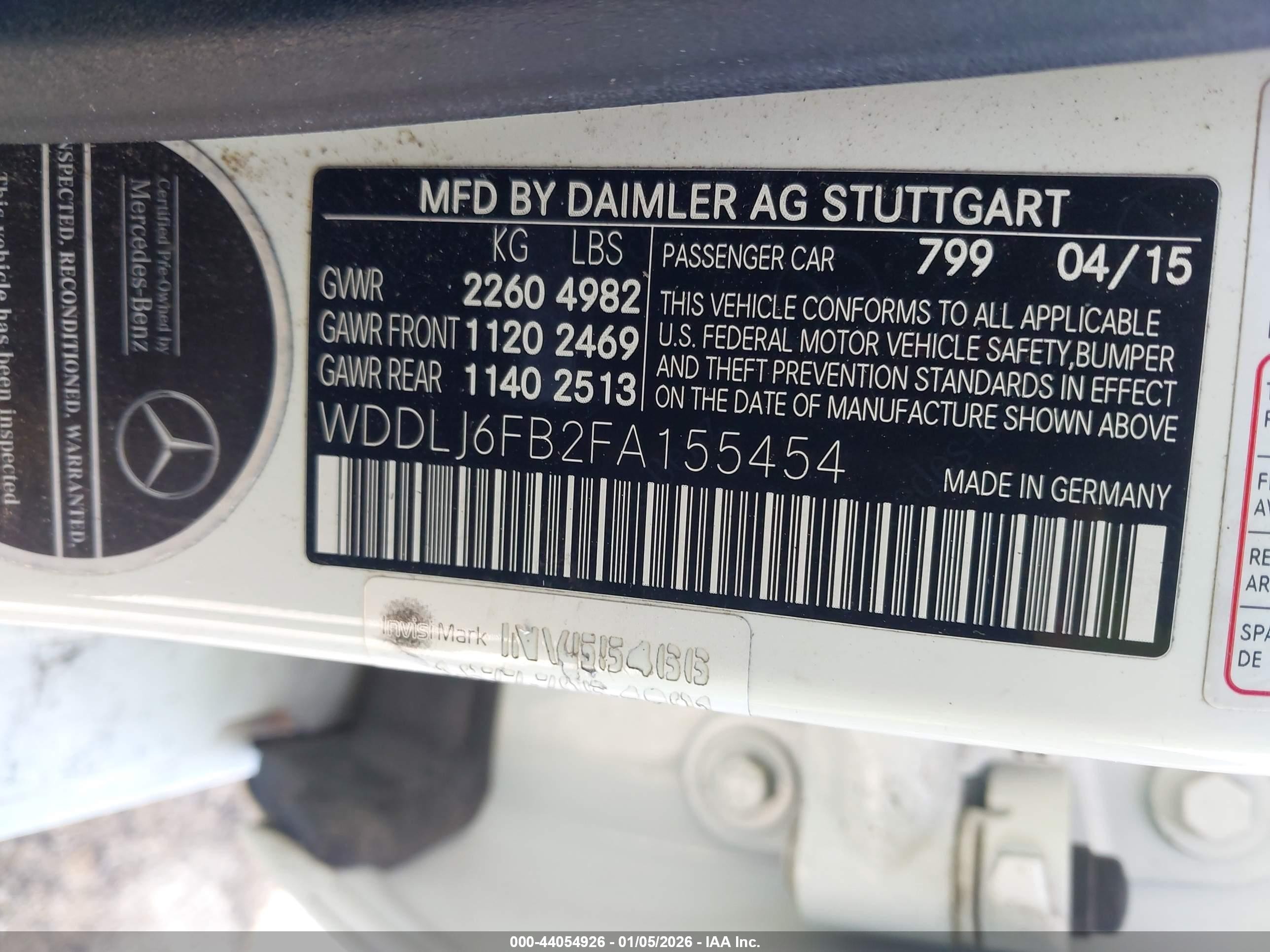 2015 Mercedes-benz Cls 400   White vin: WDDLJ6FB2FA155454