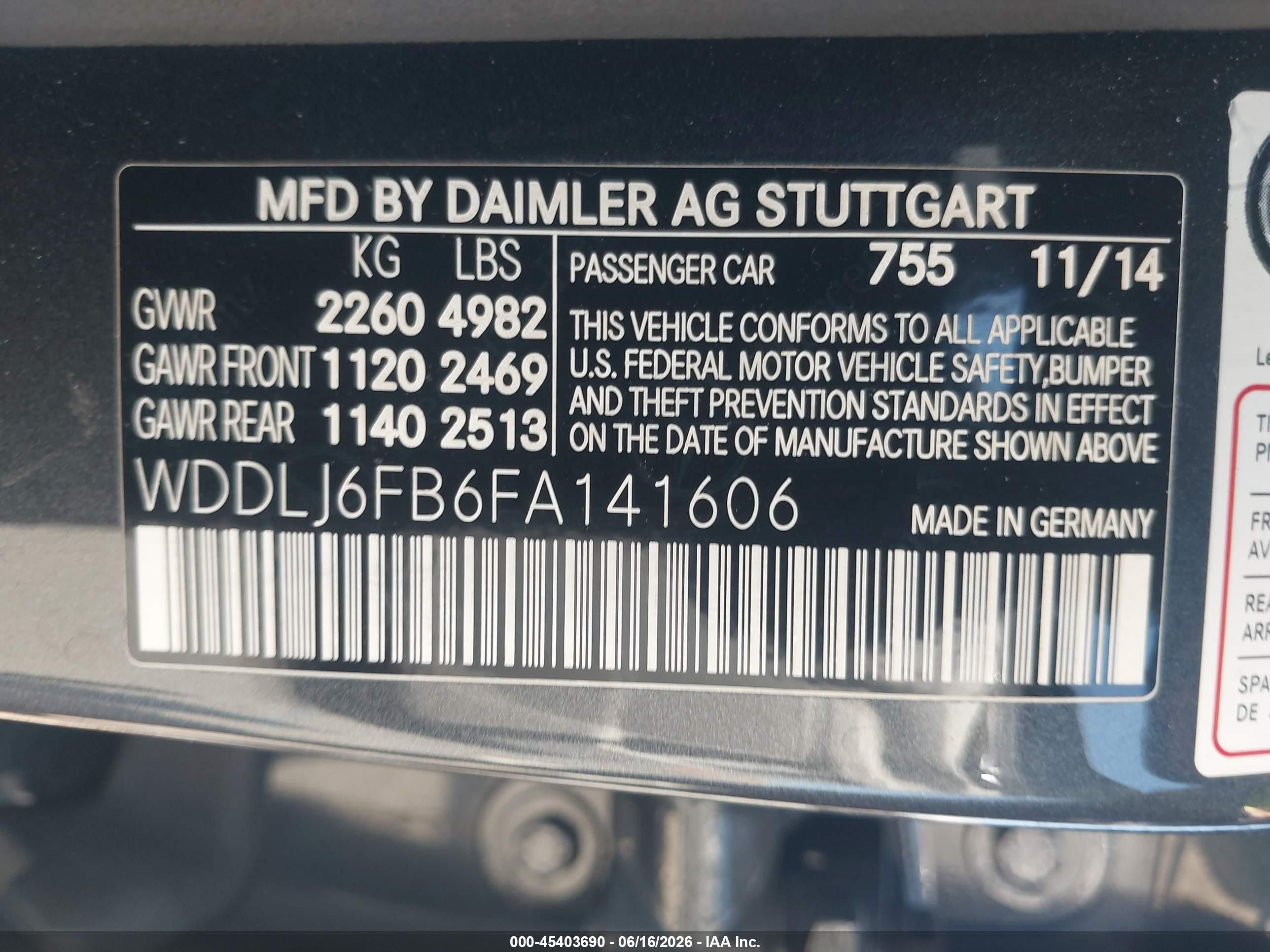 2015 Mercedes-benz Cls 400   Blue vin: WDDLJ6FB6FA141606