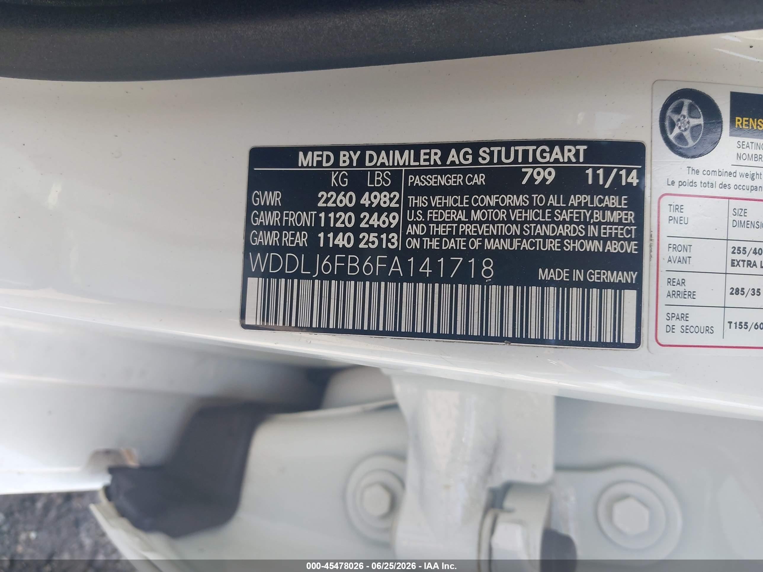 2015 Mercedes-benz Cls 400   White vin: WDDLJ6FB6FA141718