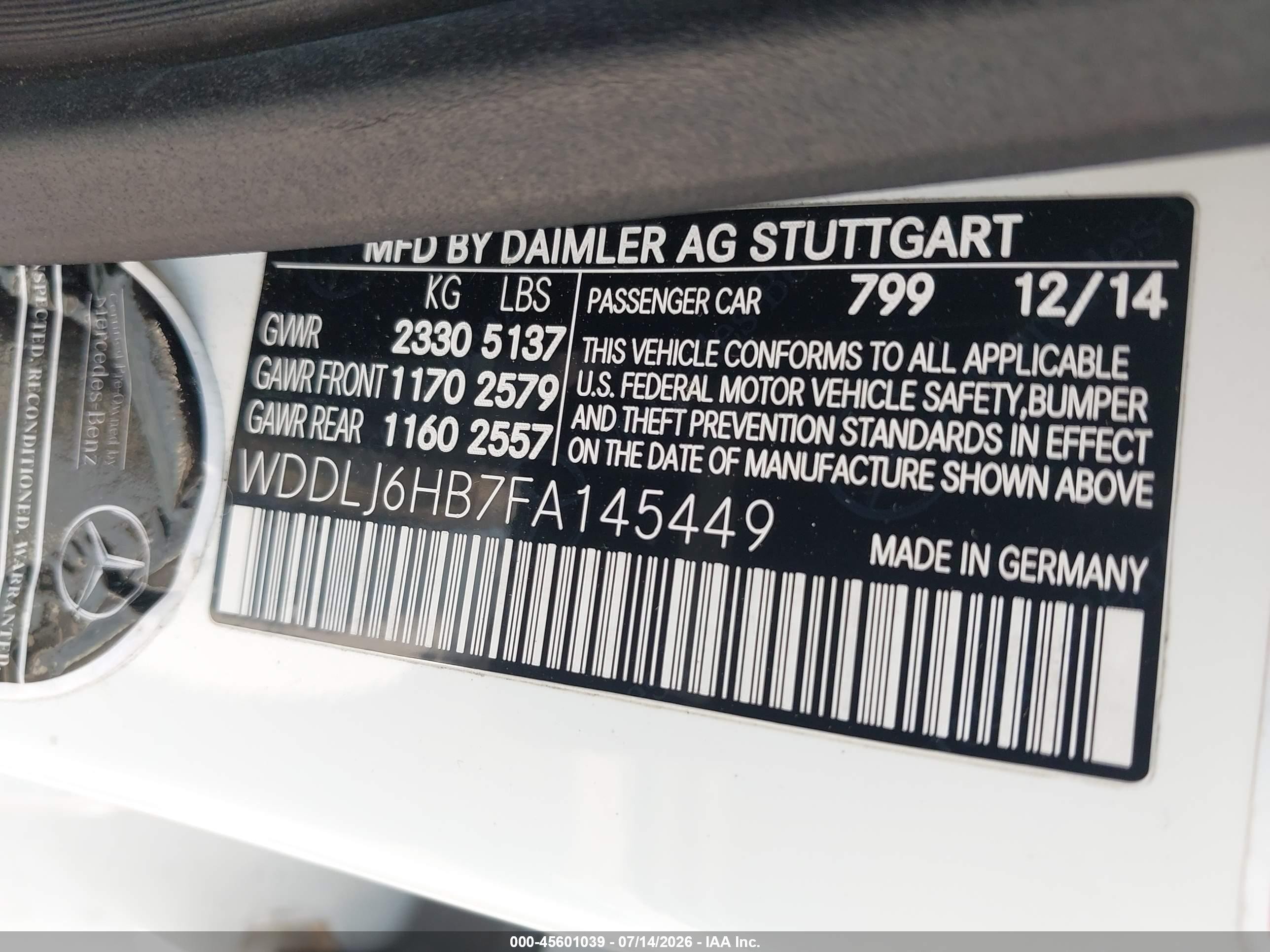 2015 Mercedes-benz Cls 400 4matic White vin: WDDLJ6HB7FA145449