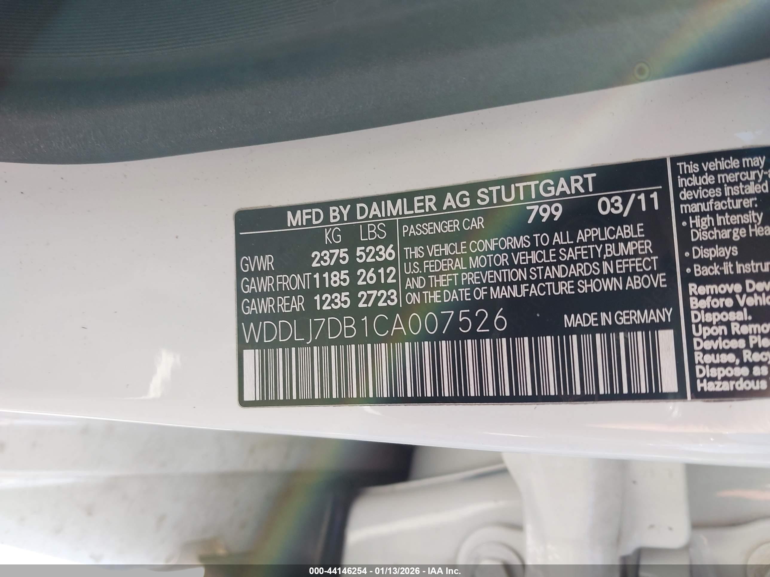 2012 Mercedes-benz Cls 550   White vin: WDDLJ7DB1CA007526