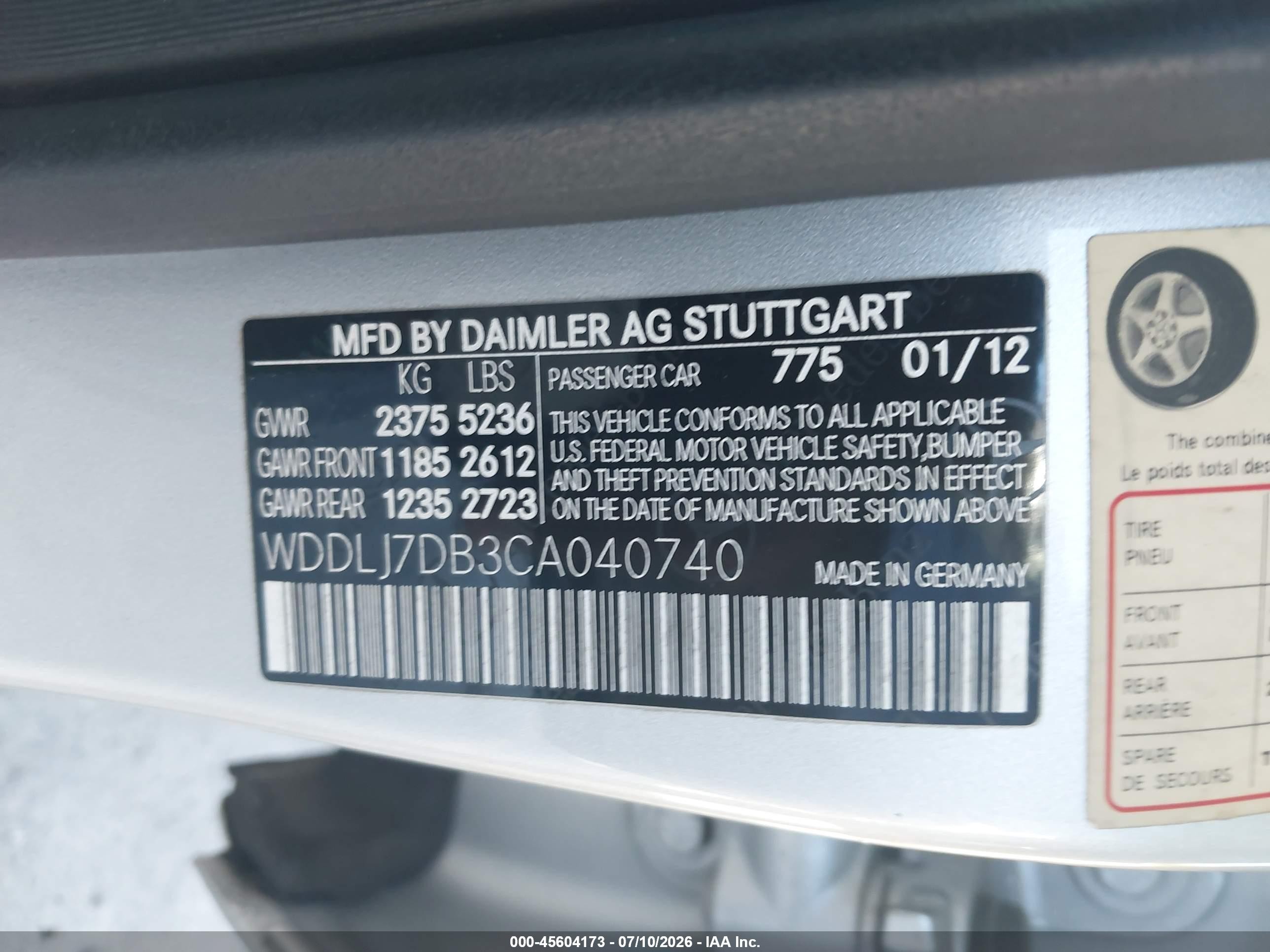 2012 Mercedes-benz Cls 550   Silver vin: WDDLJ7DB3CA040740