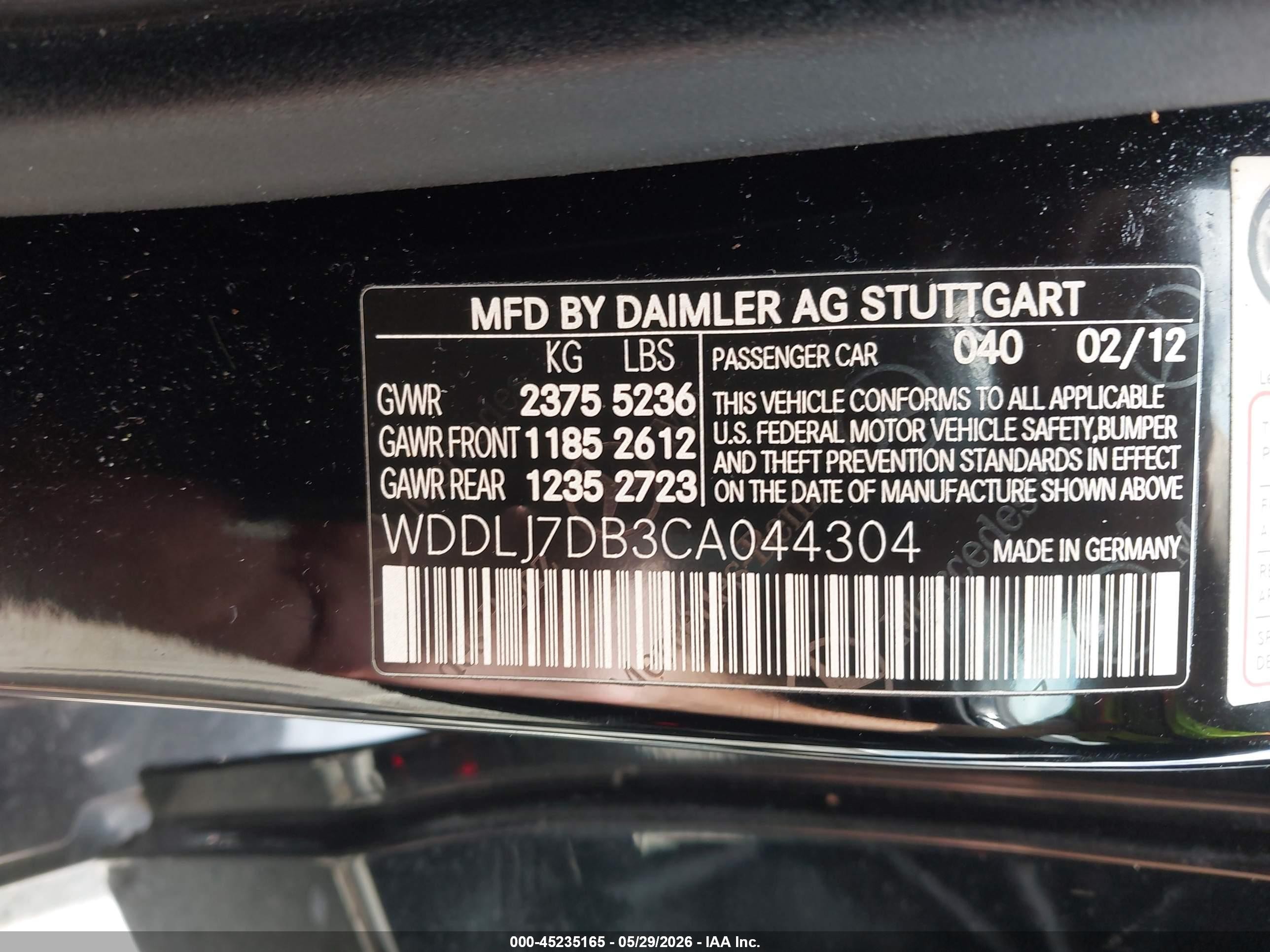 2012 Mercedes-benz Cls 550   Black vin: WDDLJ7DB3CA044304