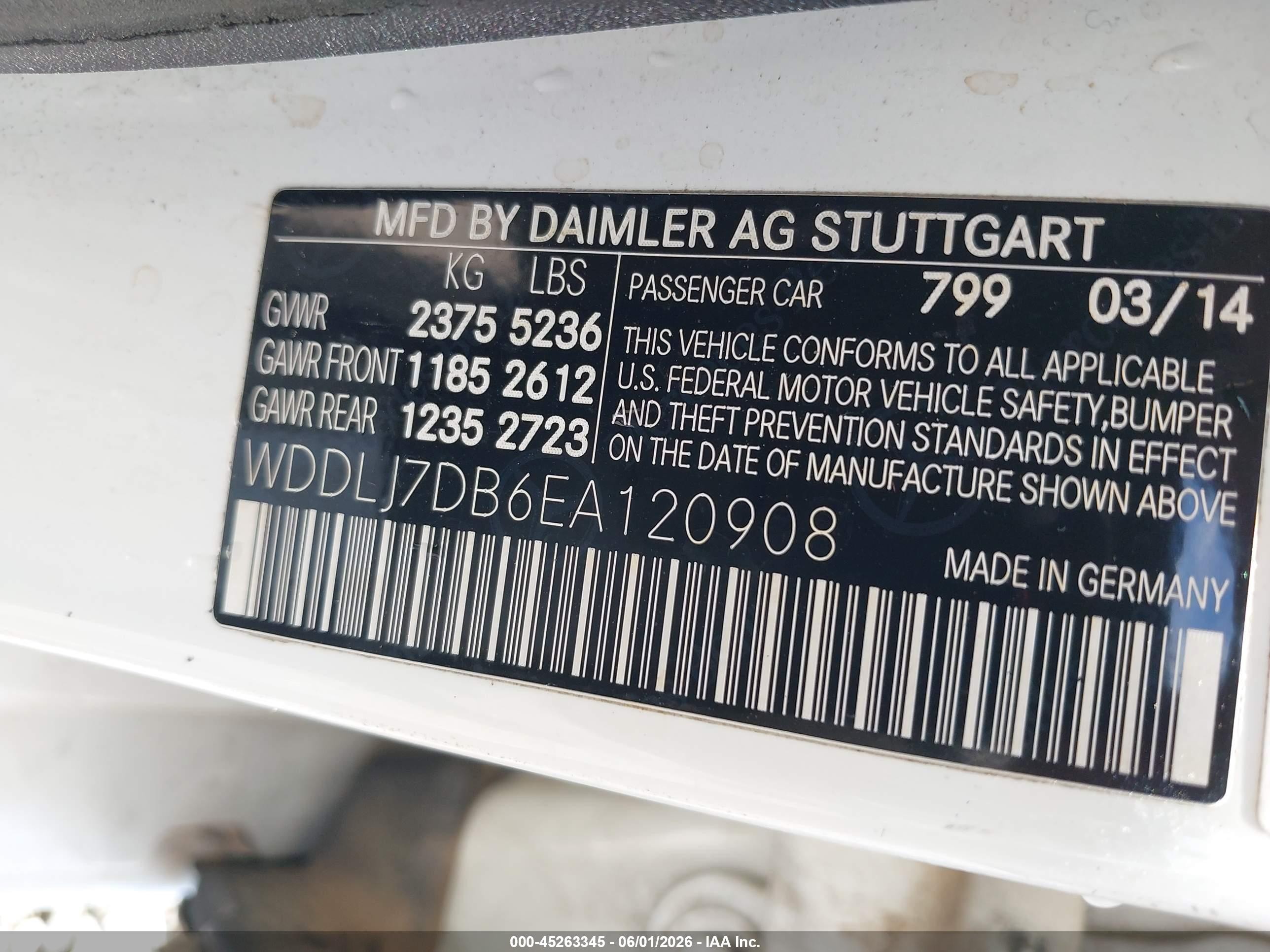 2014 Mercedes-benz Cls 550   White vin: WDDLJ7DB6EA120908