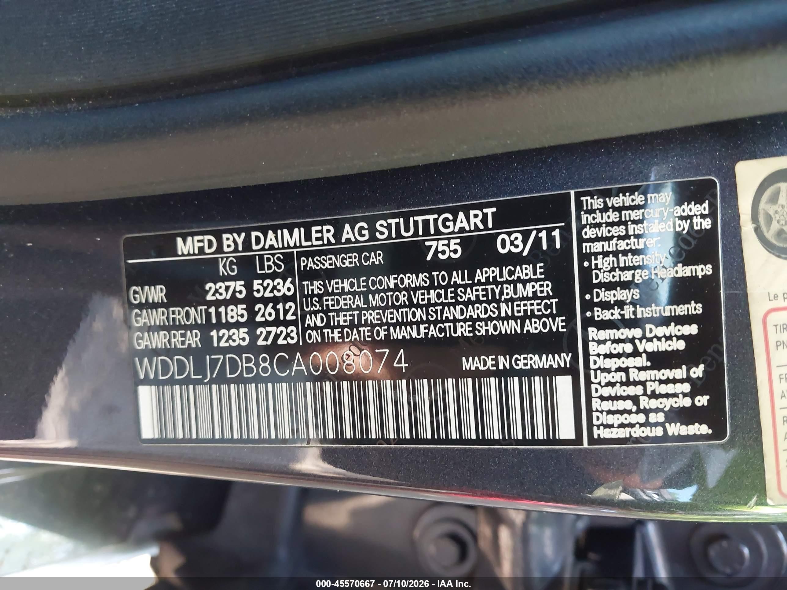 2012 Mercedes-benz Cls 550   Gray vin: WDDLJ7DB8CA008074