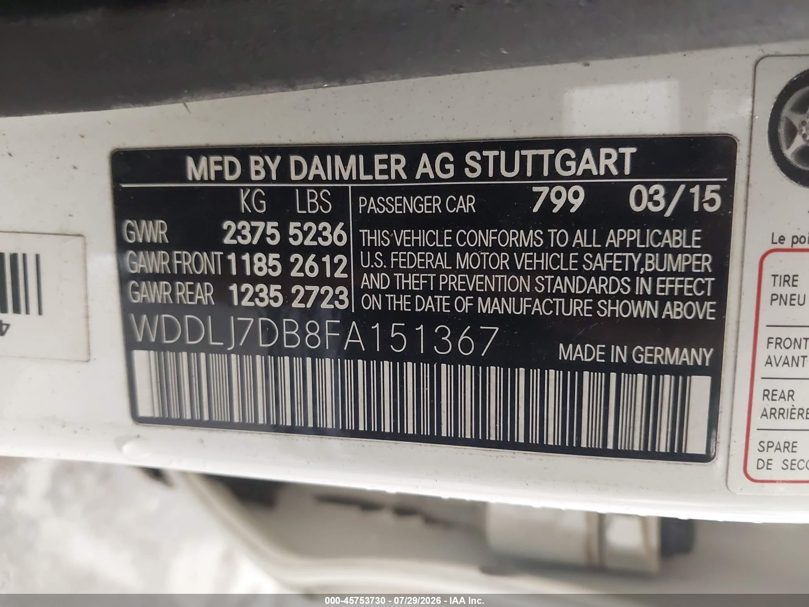 2015 Mercedes-benz Cls 550 White vin: WDDLJ7DB8FA151367