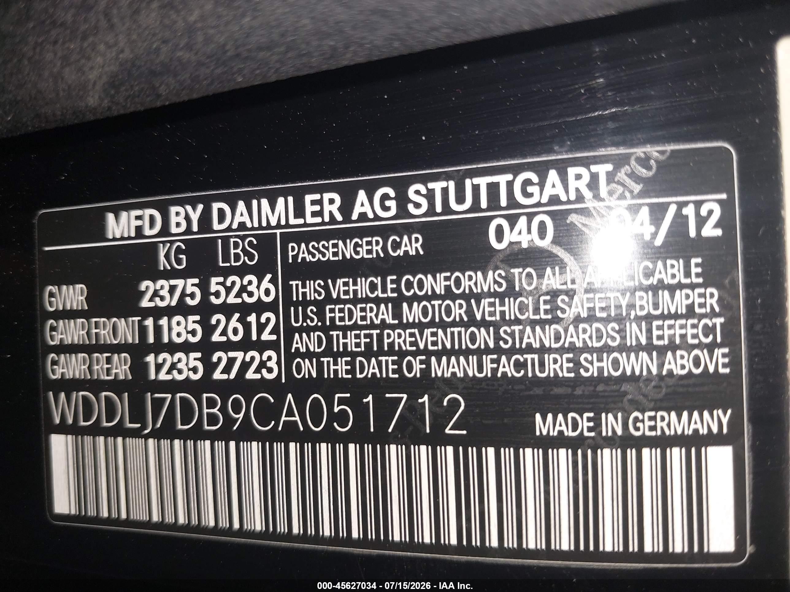 2012 Mercedes-benz Cls 550 Black vin: WDDLJ7DB9CA051712