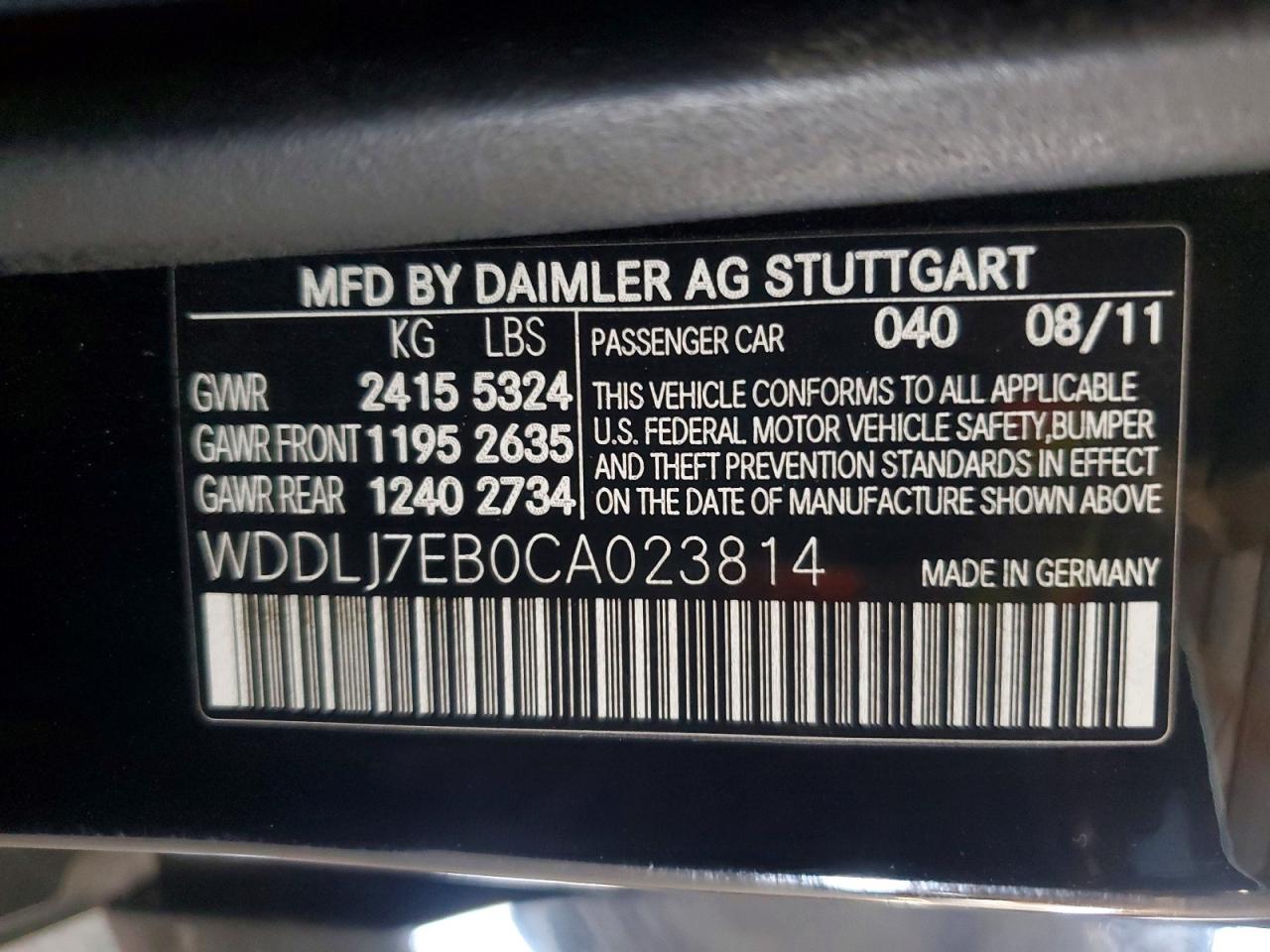 2012 Mercedes-benz Cls 63 Amg Black vin: WDDLJ7EB0CA023814