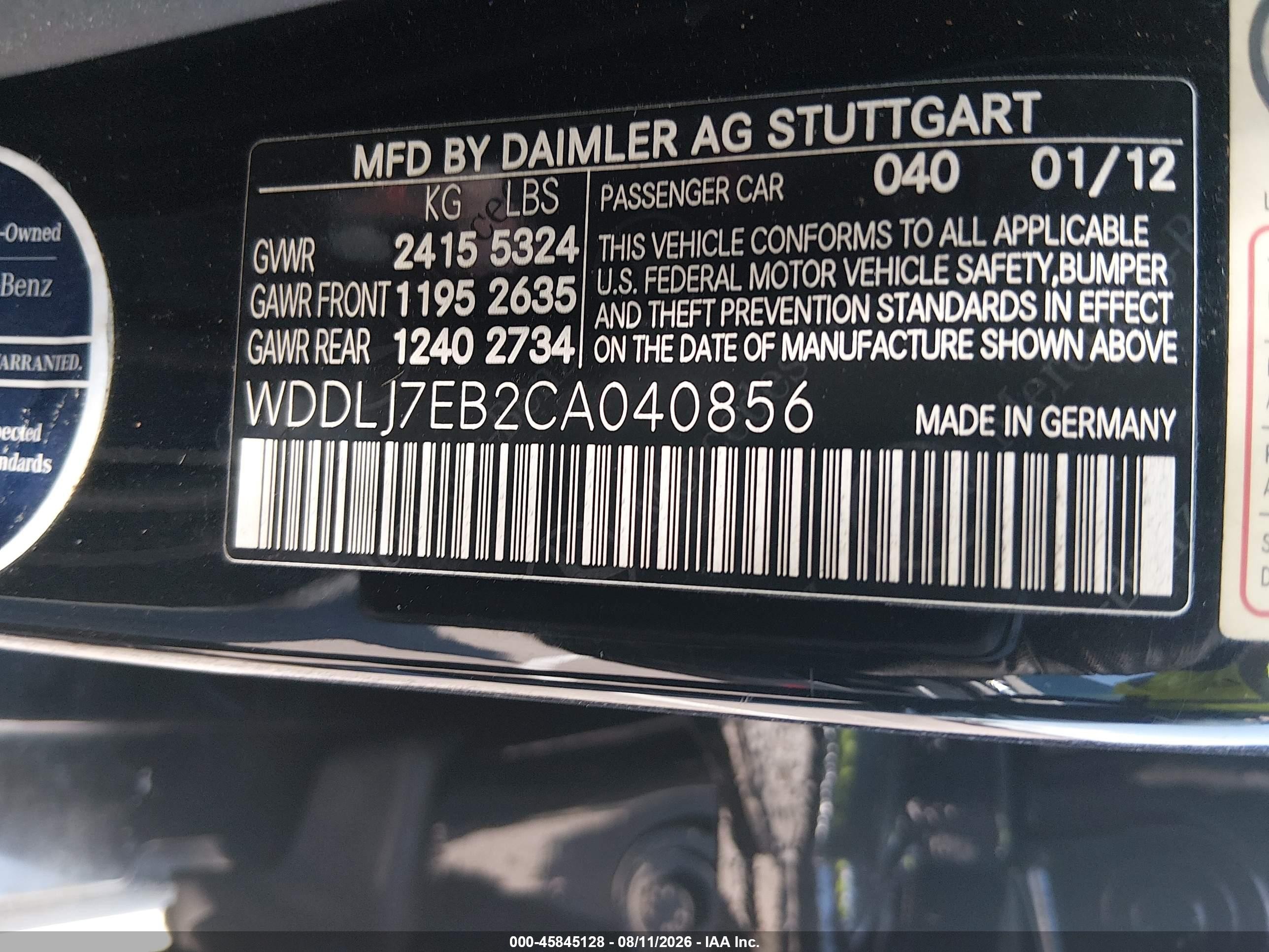 2012 Mercedes-benz Cls 63 Amg   Black vin: WDDLJ7EB2CA040856