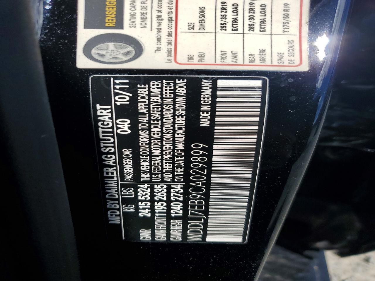 2012 Mercedes-benz Cls 63 Amg Black vin: WDDLJ7EB9CA029899
