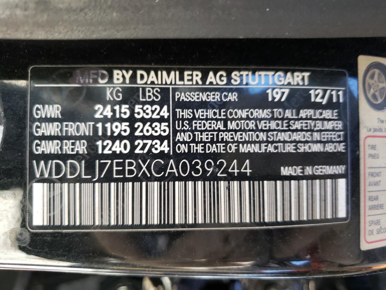 Price & History 2012 Mercedes-benz Cls 63 Amg 5.5l 8 vin