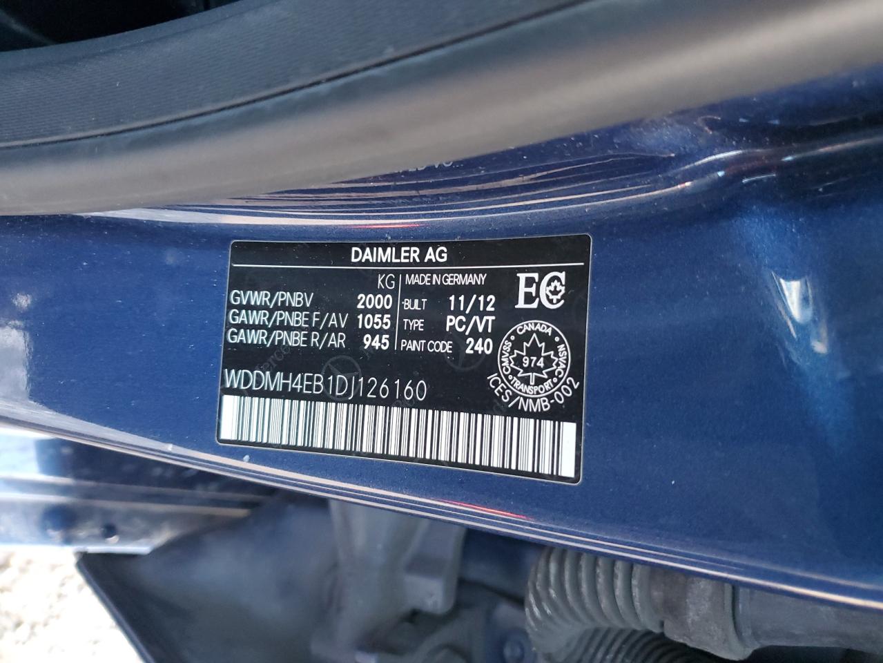 2013 Mercedes-benz B250 Синий vin: WDDMH4EB1DJ126160
