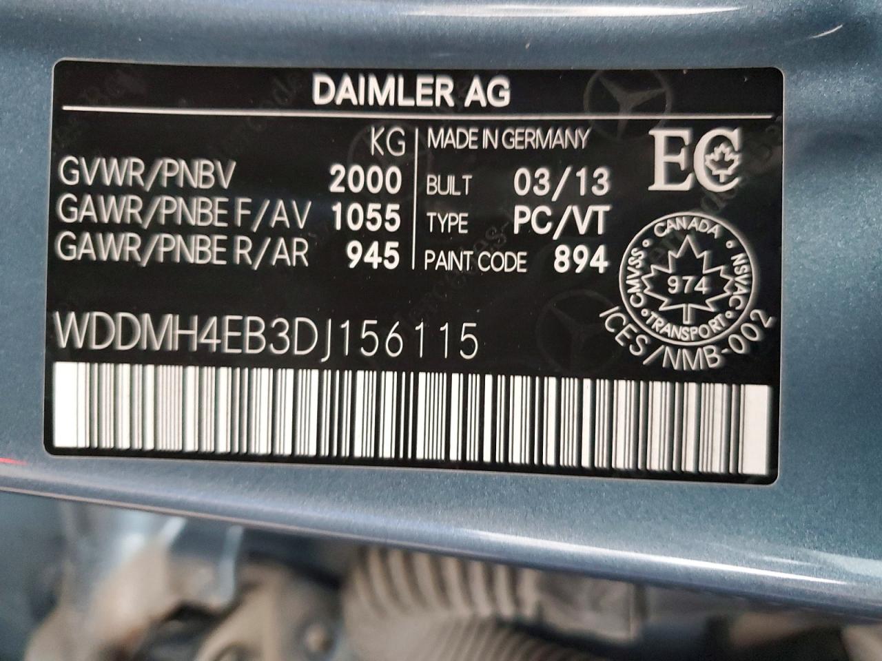 2013 Mercedes Benz B250 Blue vin: WDDMH4EB3DJ156115
