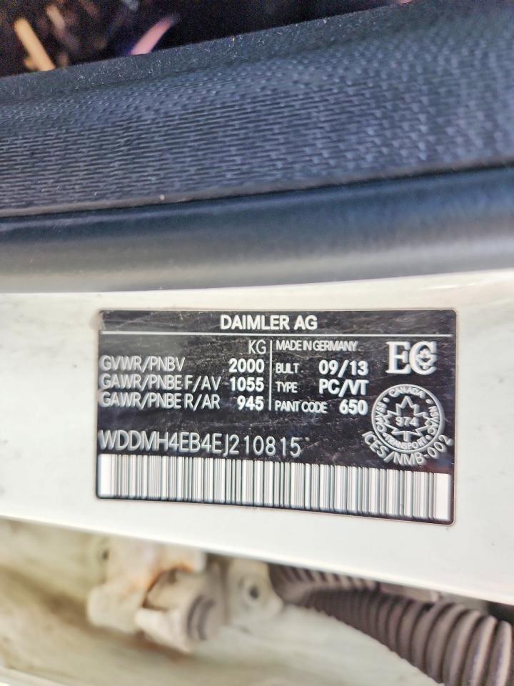 2014 Mercedes-benz B250 White vin: WDDMH4EB4EJ210815
