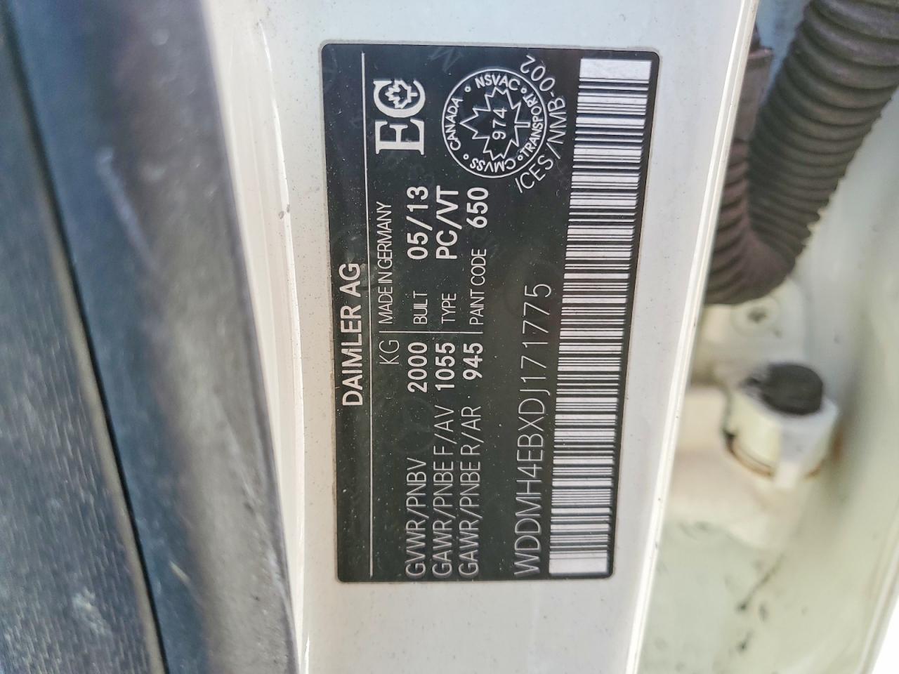 2013 Mercedes-benz B250 White vin: WDDMH4EBXDJ171775
